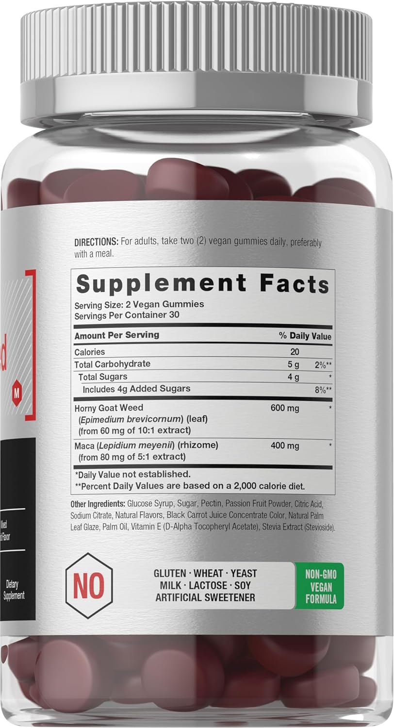 Horbäach Horny Goat Weed Gummies with Maca - 60 Mixed Fruit Vegan Gummies for Men and Women - Non-GMO Formula