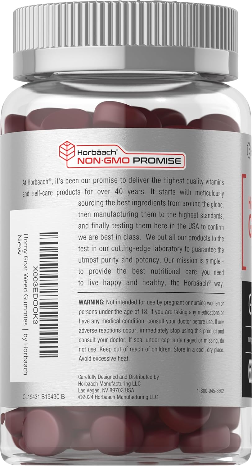 Horbäach Horny Goat Weed Gummies with Maca - 60 Mixed Fruit Vegan Gummies for Men and Women - Non-GMO Formula