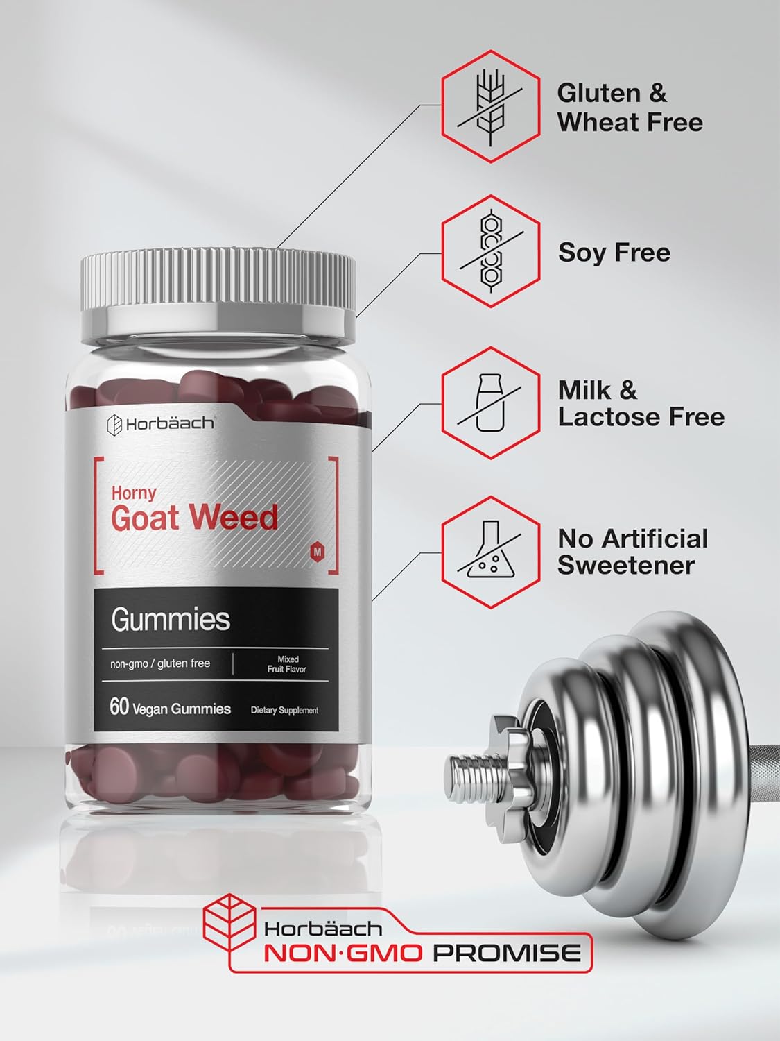 Horbäach Horny Goat Weed Gummies with Maca - 60 Mixed Fruit Vegan Gummies for Men and Women - Non-GMO Formula