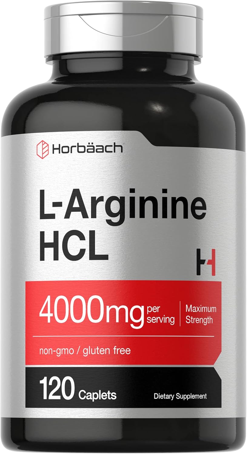 Horbäach L-Arginine 4000mg Caplets - Maximum Strength Nitric Oxide for Men and Women - Vegetarian, Non-GMO, Gluten Free - 120 Count