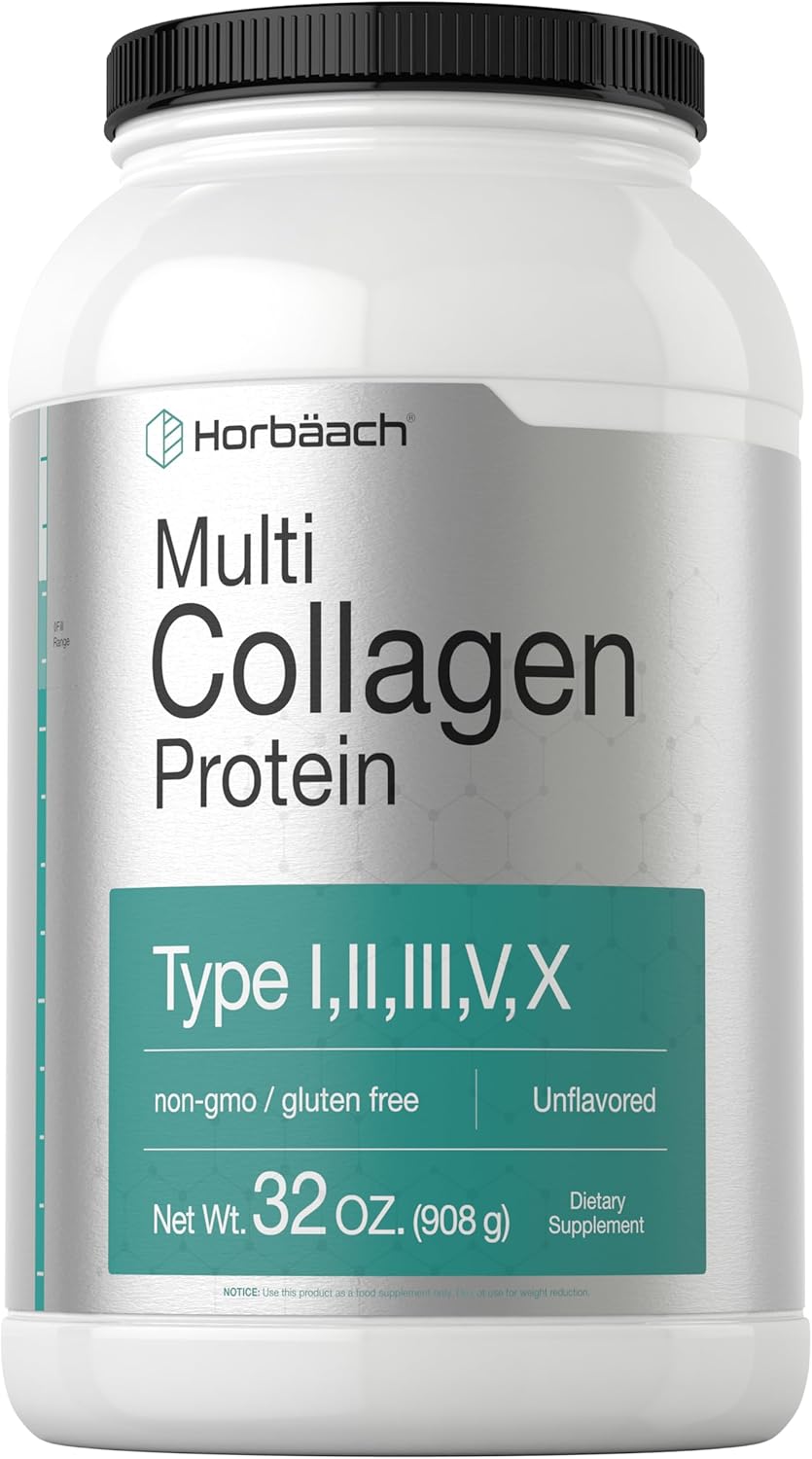 Horbäach Multi Collagen Protein Powder 32 oz | Hydrolyzed Collagen Peptides | Type I, II, III, V, X | Keto & Paleo Friendly | Unflavored & Gluten Free