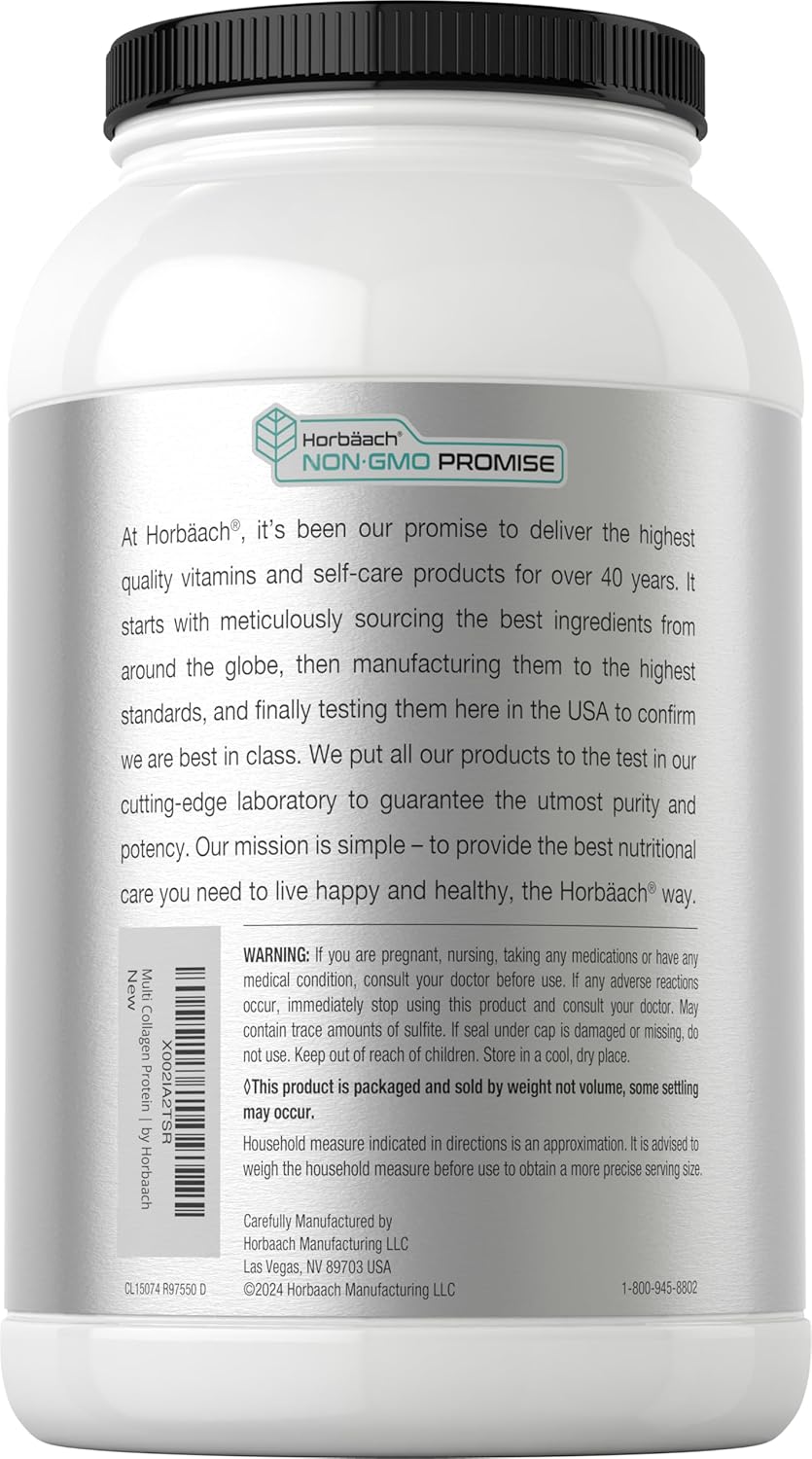 Horbäach Multi Collagen Protein Powder 32 oz | Hydrolyzed Collagen Peptides | Type I, II, III, V, X | Keto & Paleo Friendly | Unflavored & Gluten Free