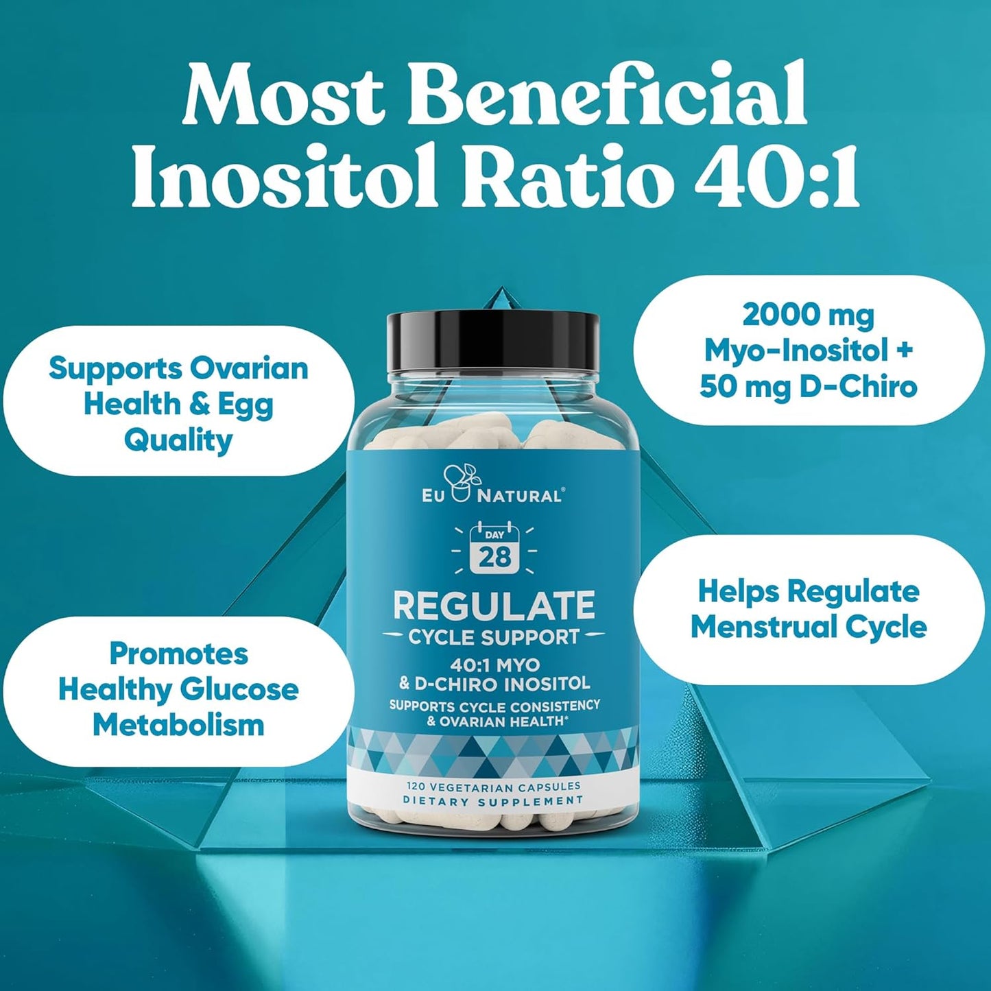 Hormone Balance for Women - Myo-Inositol & D-Chiro Inositol Supplement - Menstrual & Ovulation Support - 120 Vegan Capsules