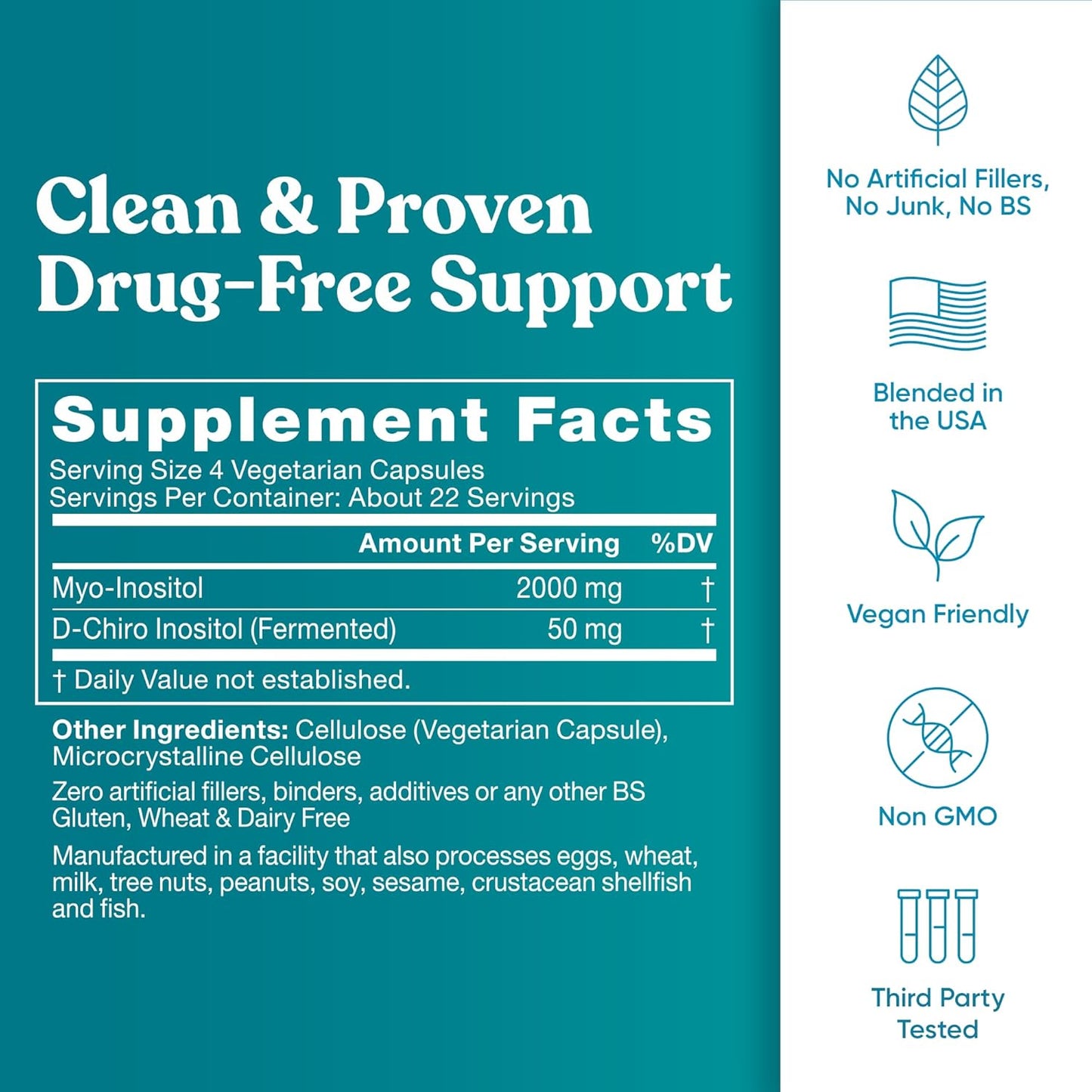Hormone Balance for Women - Myo-Inositol & D-Chiro Inositol Supplement - Menstrual & Ovulation Support - 120 Vegan Capsules