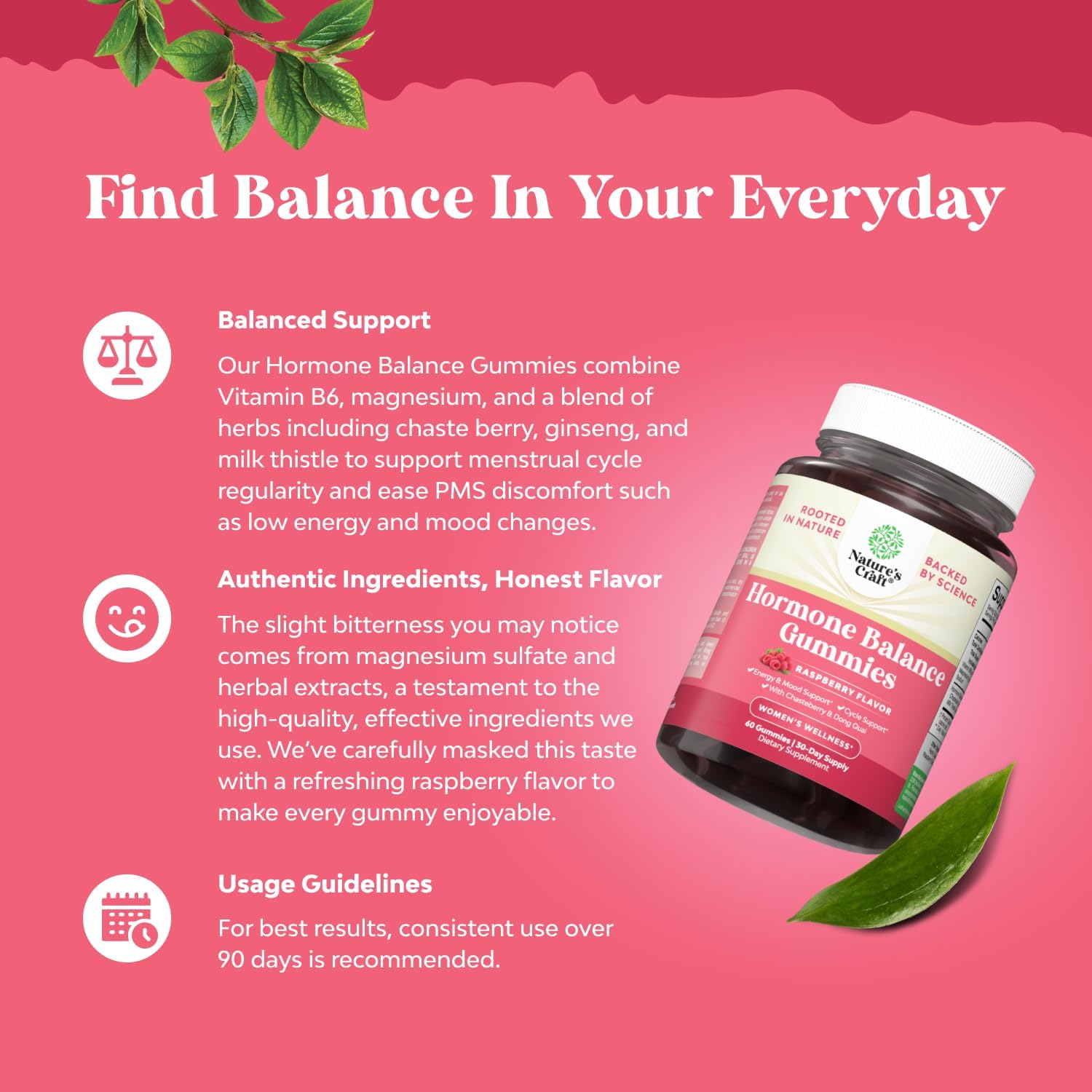 Hormone Balance Gummies for Women - PMS and Menopause Support with Vitamin B6 and Dong Quai - Mood and Cycle Support Supplement