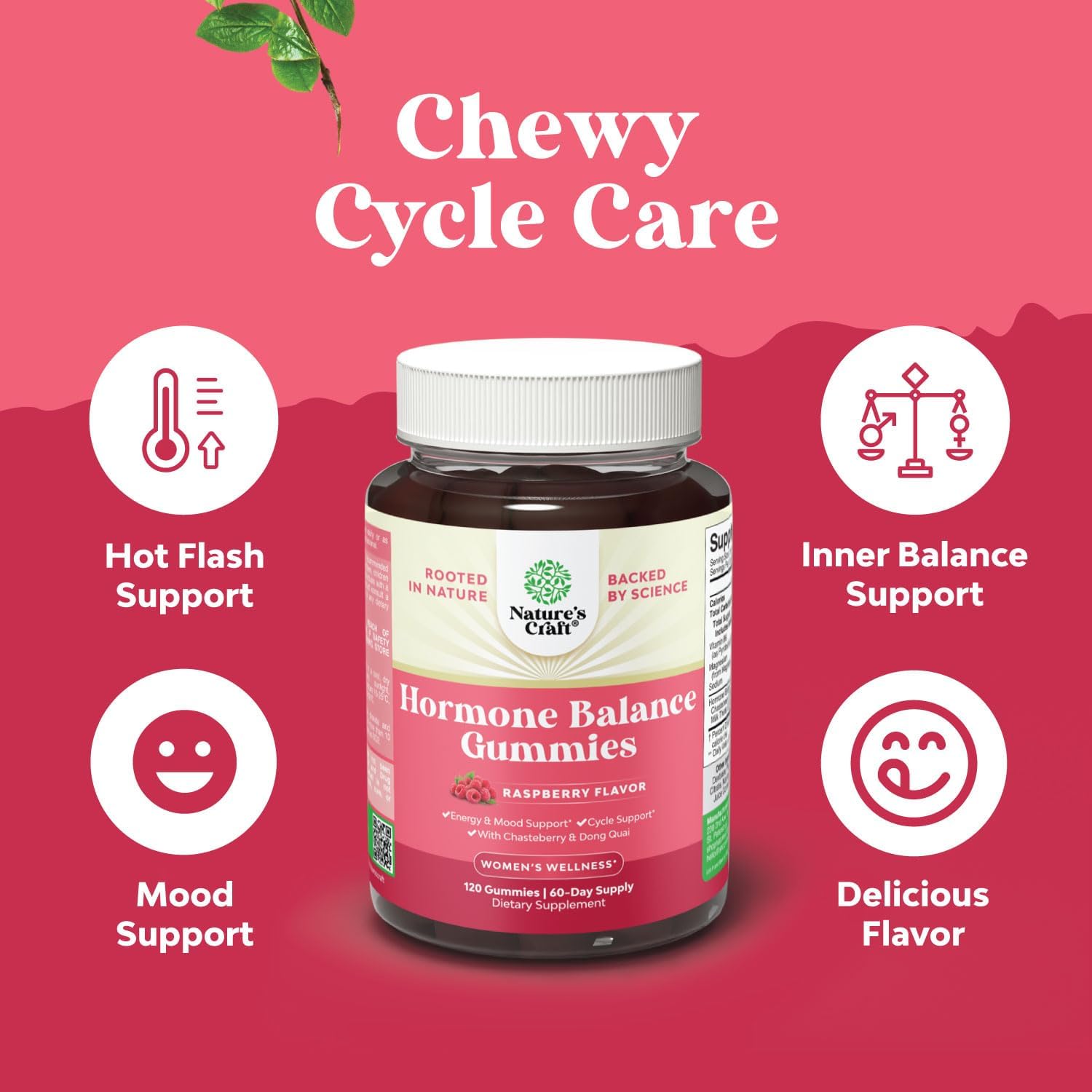 Hormone Balance Gummies for Women - PMS and Menopause Support with Vitamin B6 and Dong Quai - Mood and Cycle Support Supplement