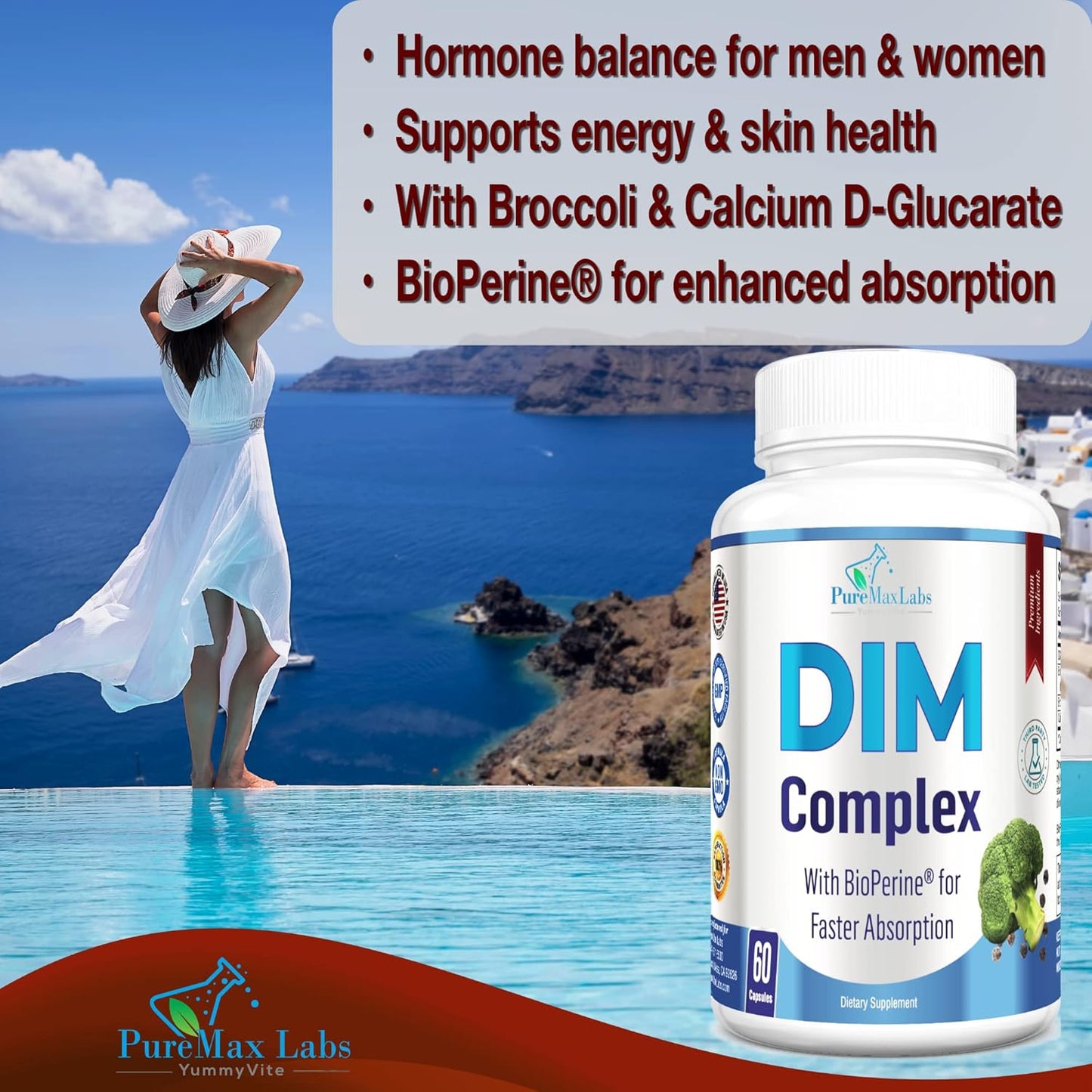Hormone Balance Supplement with 150mg DIM, Broccoli, Calcium D-Glucarate, and Bioperine - 60 Capsules for Men & Women, Estrogen, Menopause Support