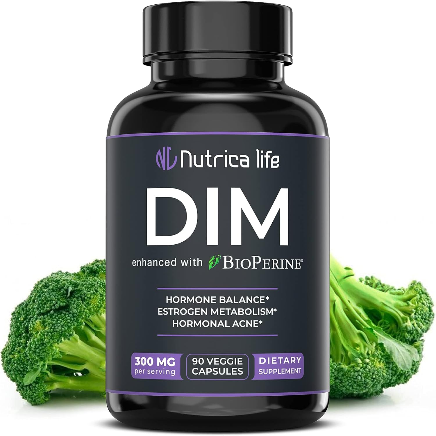 Hormone Balance Support Supplement 300mg - Diindolylmethane with Broccoli & BioPerine - Menopause Relief & Acne Control - 90 Capsules