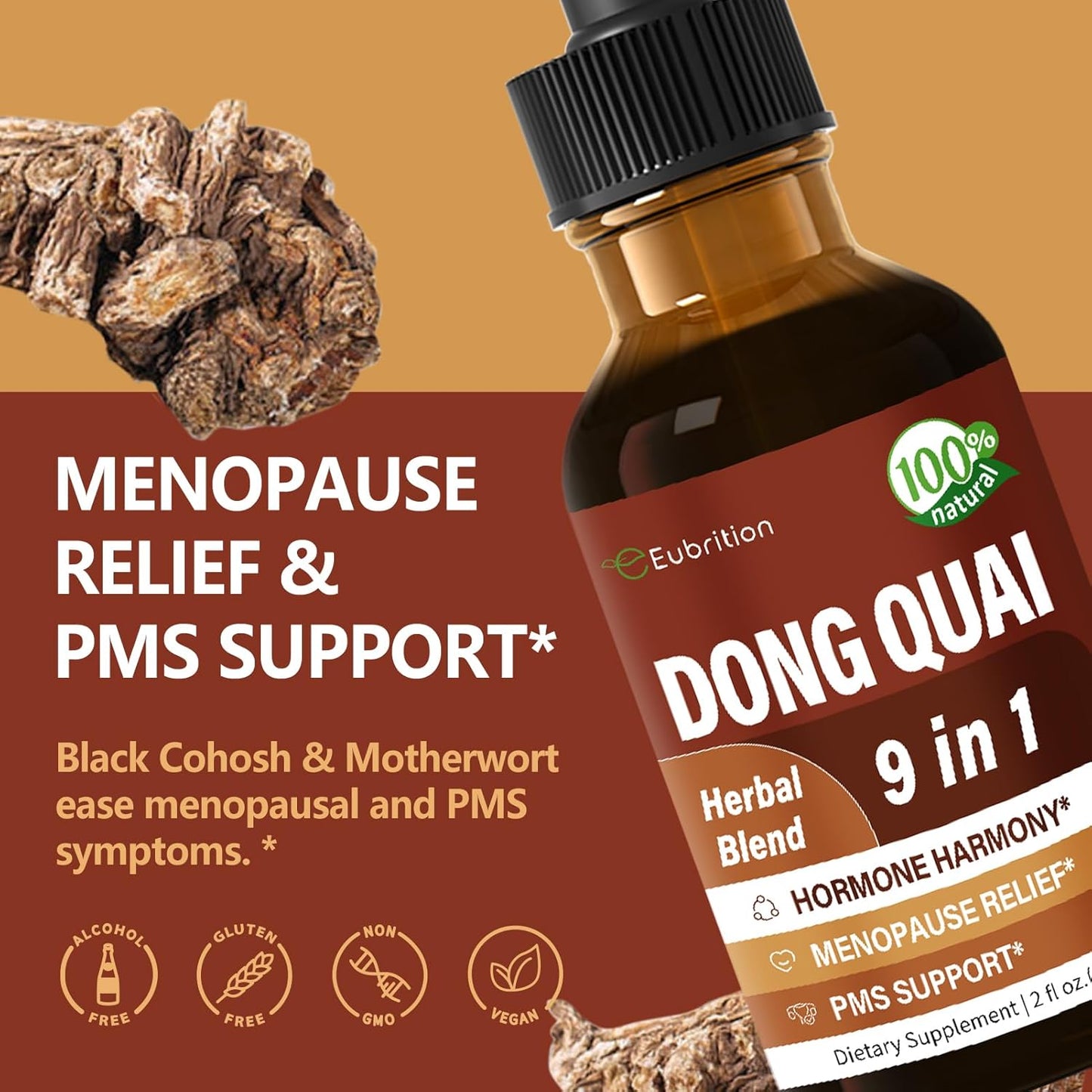 Hormone Harmony Dong Quai Liquid Supplement for Women - Menopause & PMS Relief, Red Clover & Fenugreek Herbal Blend Drops