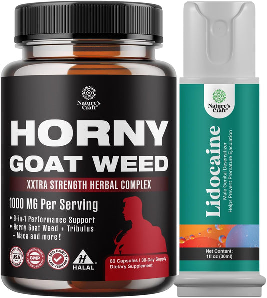 Horny Goat Weed and Black Maca Root Bundle for Enhanced Energy and Stamina in Men and Women - Drive Mood & Energy Booster