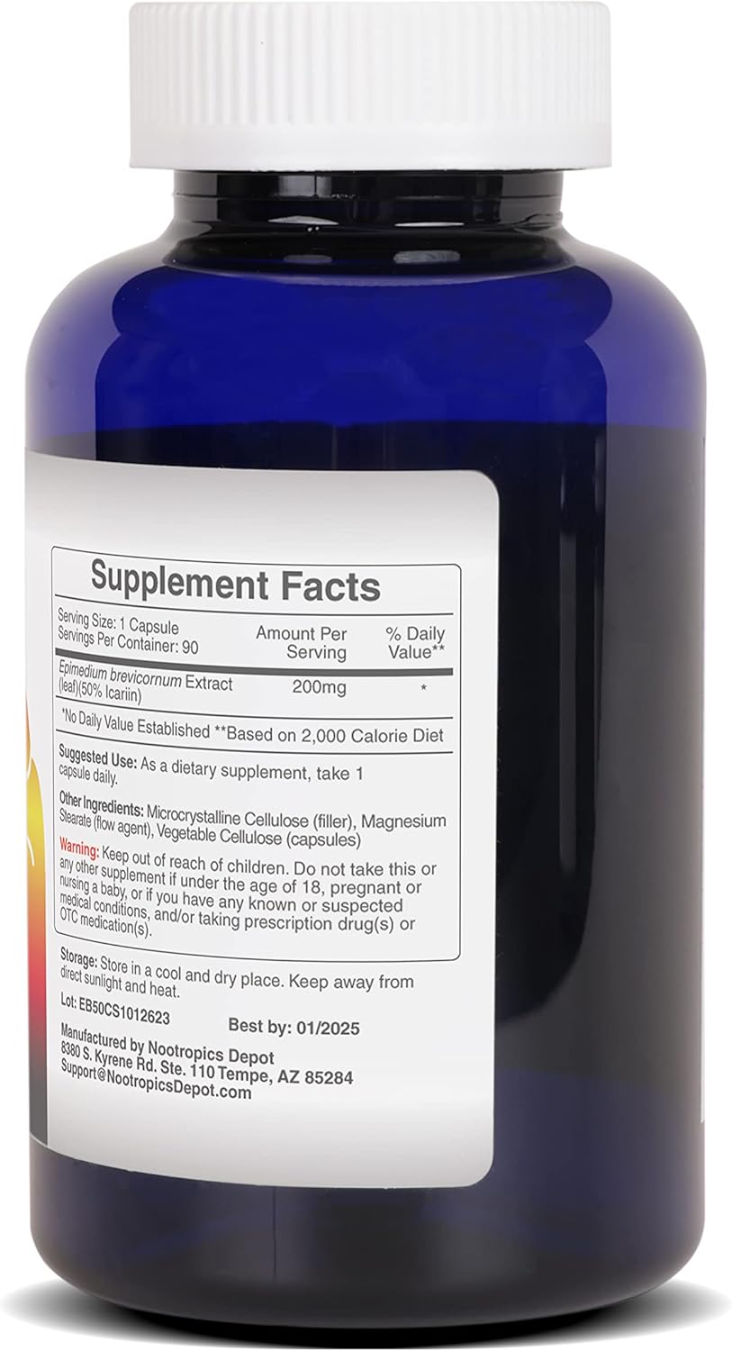 Horny Goat Weed Capsules 200mg - 90 Count | High Icariin Content | Epimedium brevicornum Supplement