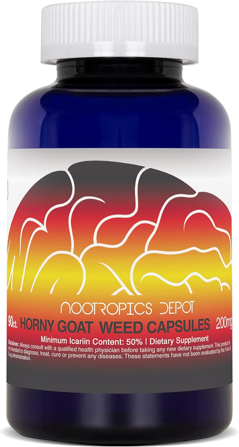 Horny Goat Weed Capsules 200mg - 90 Count | High Icariin Content | Epimedium brevicornum Supplement