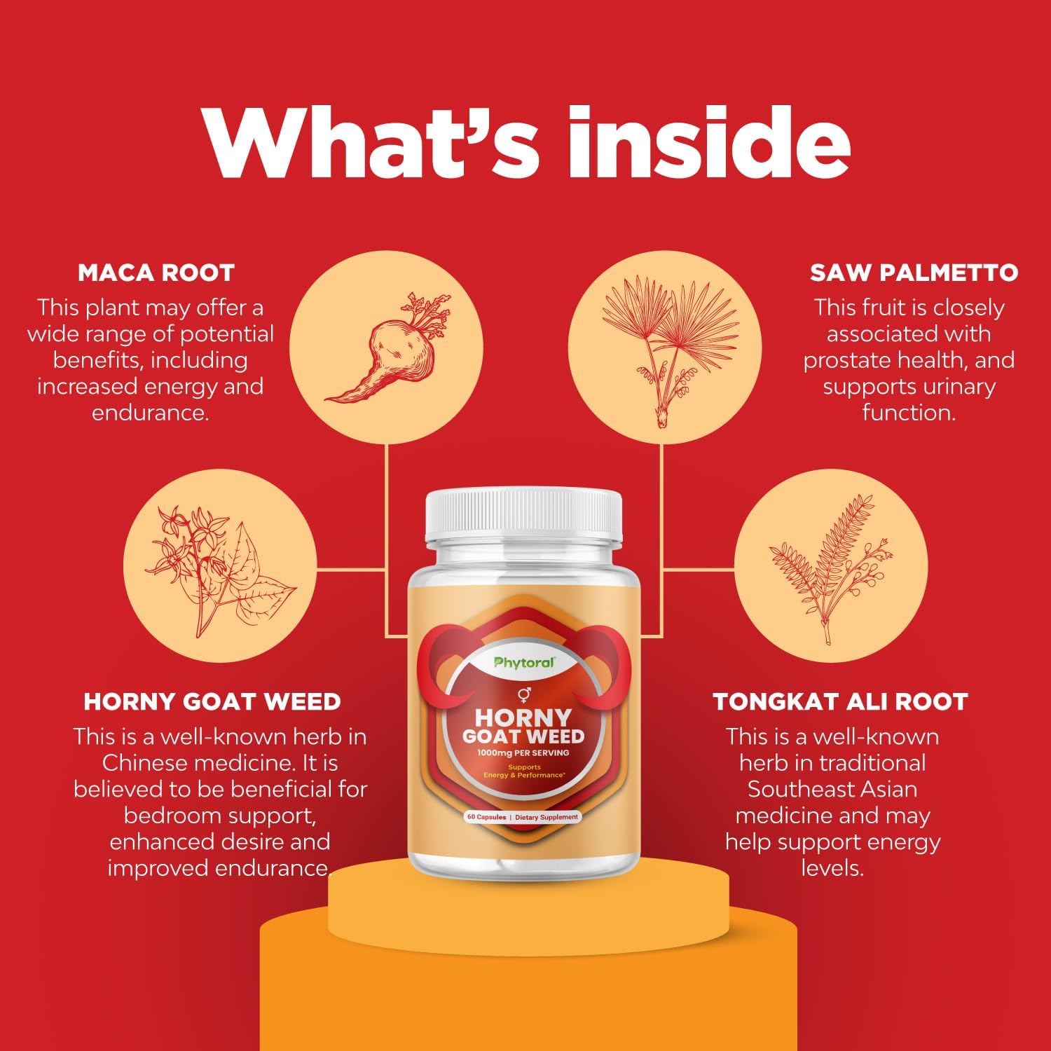 Horny Goat Weed Extract with Maca Powder for Immune Support and Stamina - Energy Booster for Men and Women - 60 Capsules