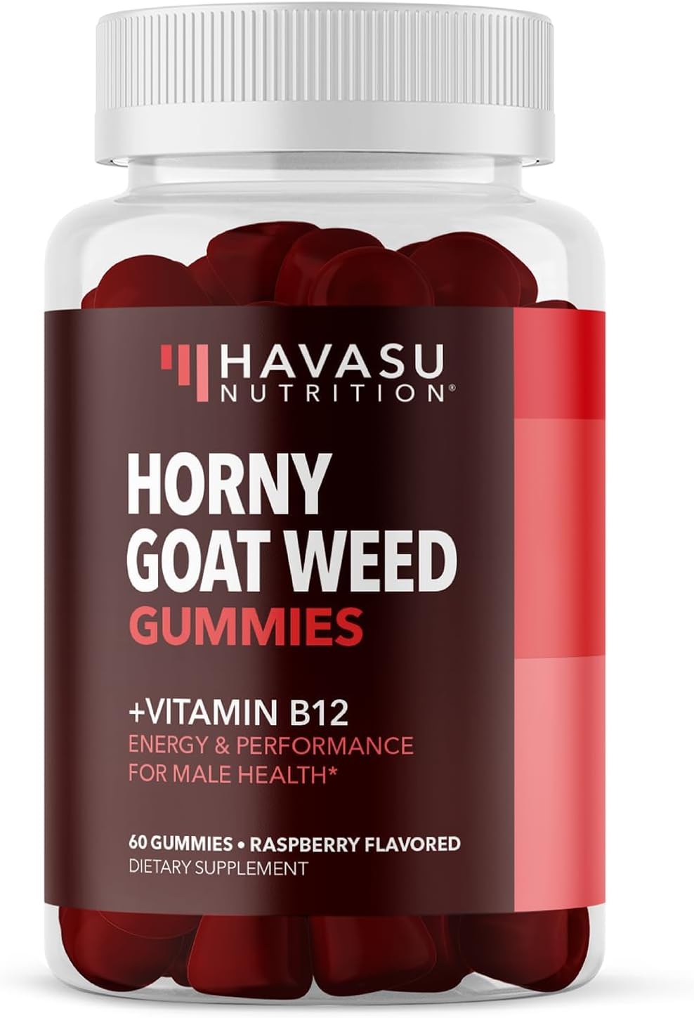Horny Goat Weed Gummies with Vitamin B12 for Energy & Endurance - 60 Count - Vegetarian-Friendly Raspberry Flavor