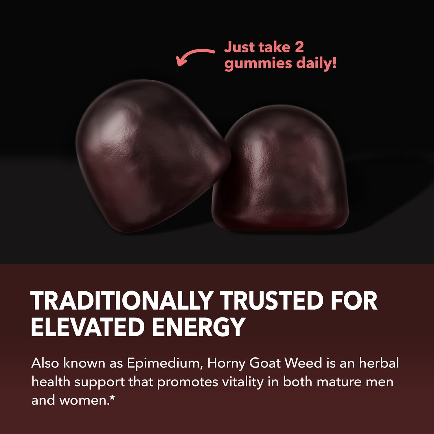 Horny Goat Weed Gummies with Vitamin B12 for Energy & Endurance - 60 Count - Vegetarian-Friendly Raspberry Flavor
