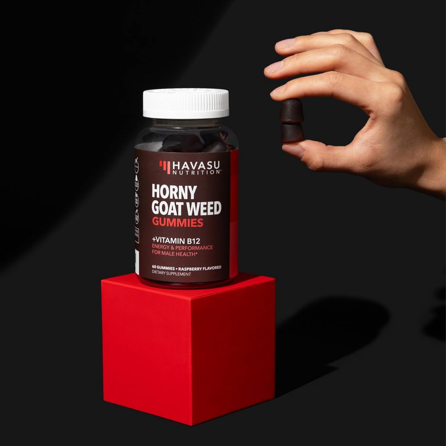 Horny Goat Weed Gummies with Vitamin B12 for Energy & Endurance - 60 Count - Vegetarian-Friendly Raspberry Flavor