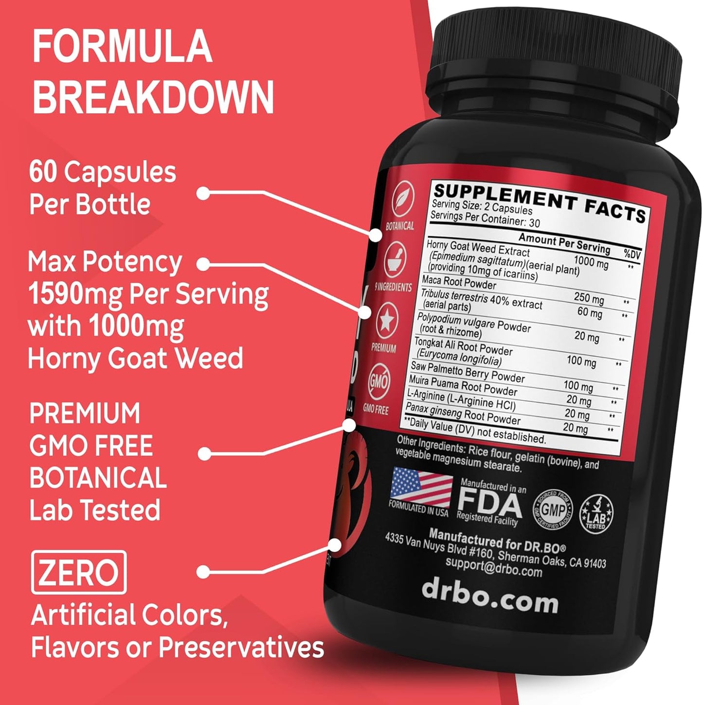 Horny Goat Weed Max Male Enhancement Pills for Men & Women - 1590mg Maca Root, Tribulus, L Arginine, Ginseng - Boost Stamina & Performance - 60 Capsules