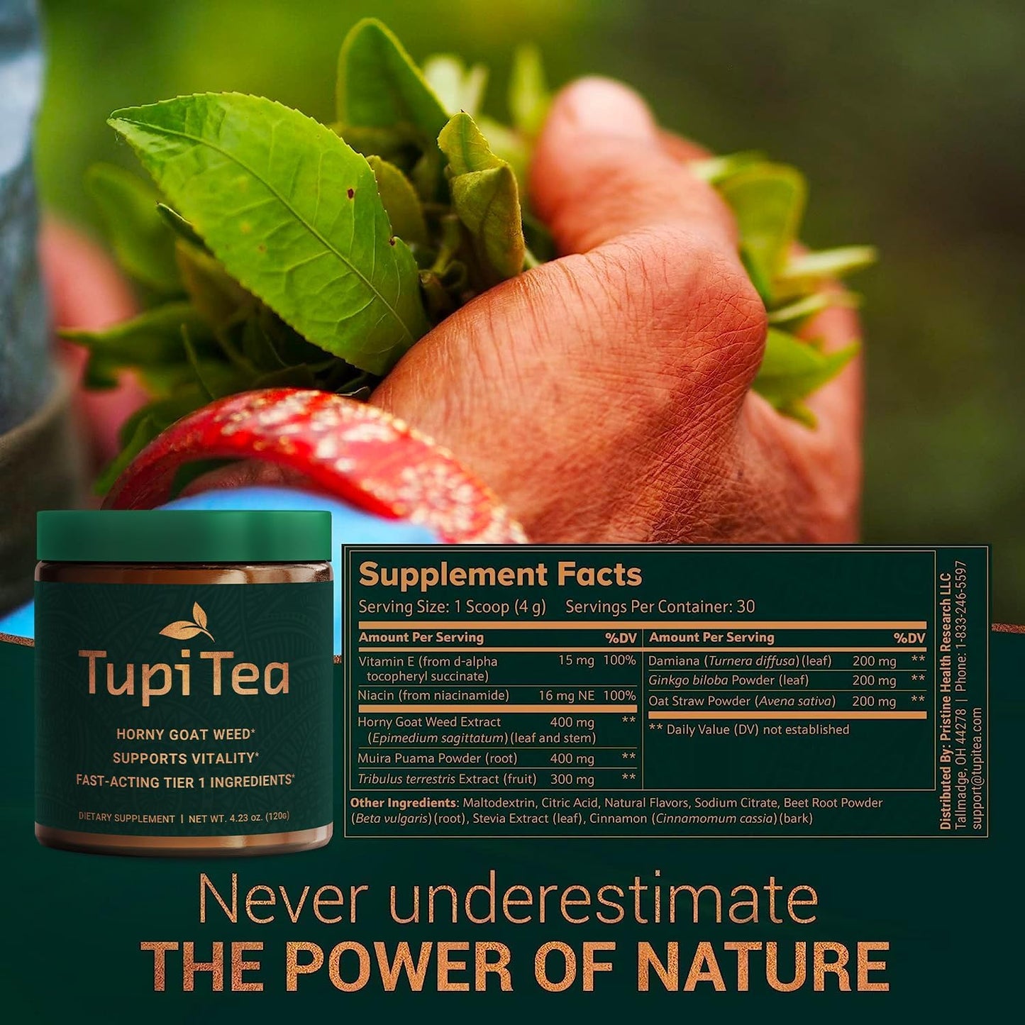 Horny Goat Weed Powder with Maca Root, Tribulus Terrestris & Muira Puama for Energy Boost & Wellness Support