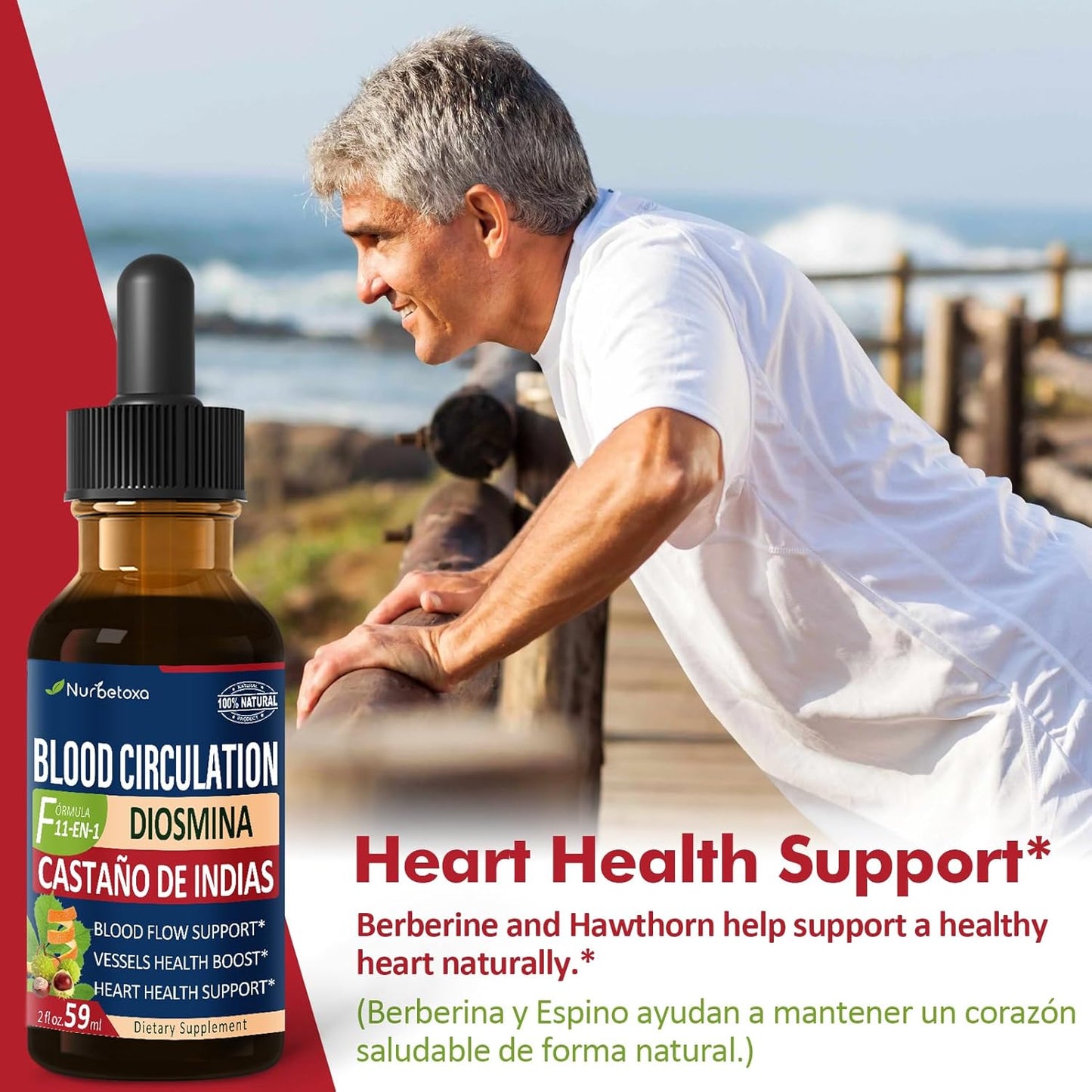 Horse Chestnut & Diosmin Liquid Drops for Circulation & Varicose Veins - Nitric Oxide Supplement for Heart Health - 2 oz