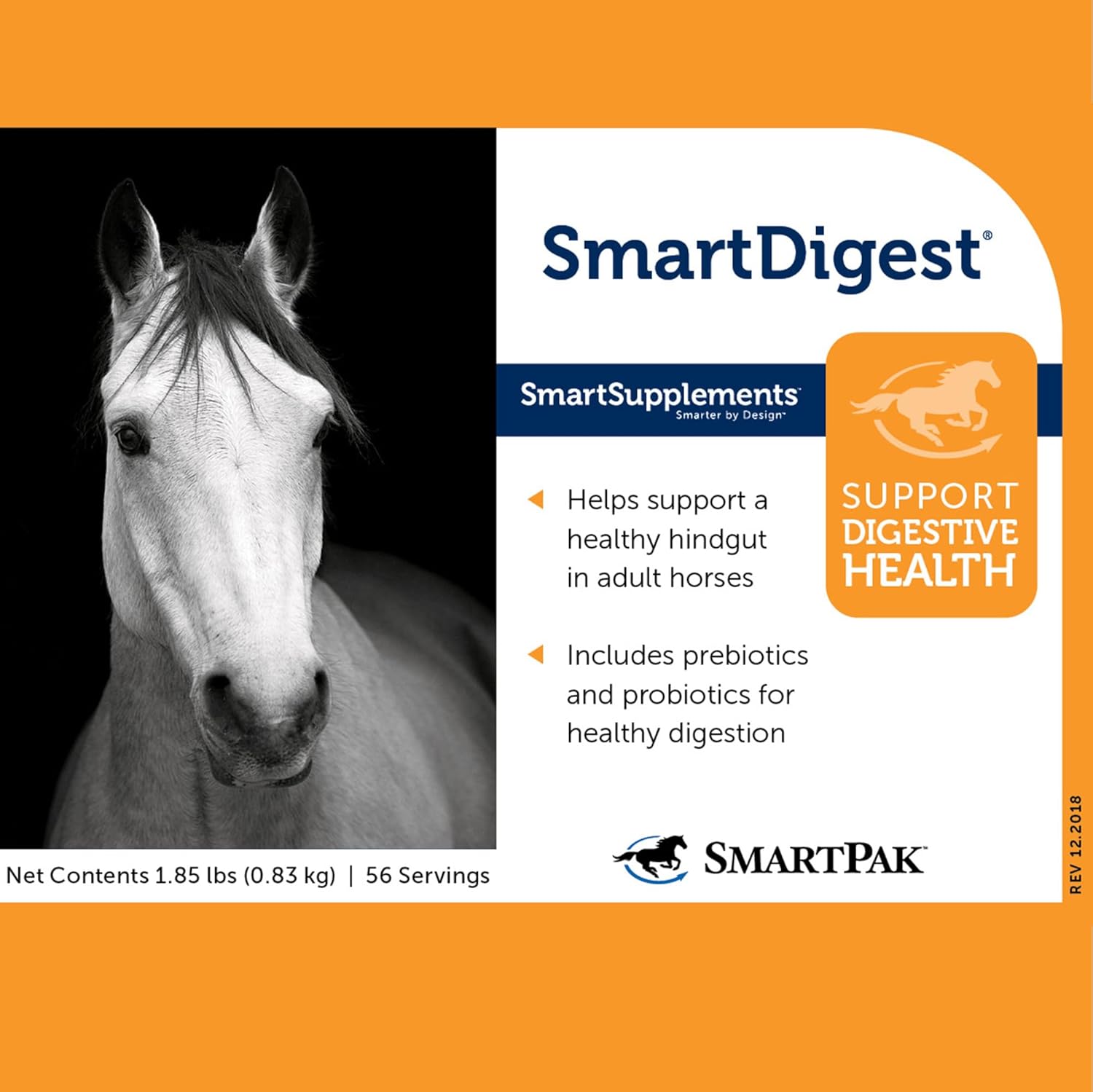 Horse Digestive Health Supplement with Probiotics and Prebiotics, 56 Servings, 1.85 lb - SmartPak SmartDigest