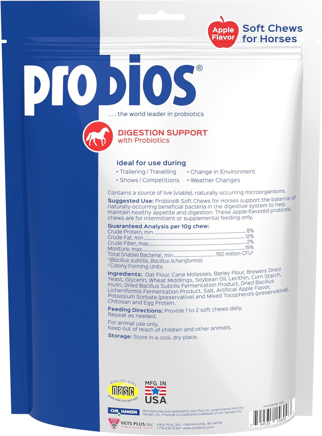 Horse Probiotic Soft Chews for Equine Digestion Support - Apple Flavor, 1.32 lbs