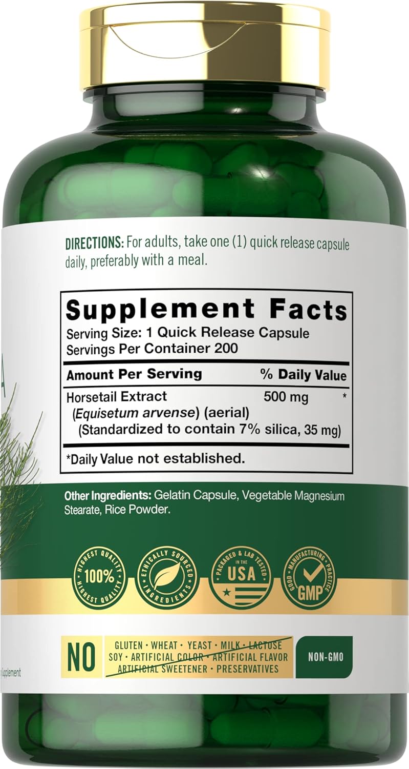 Horsetail Extract Silica Supplement Capsules | 200 Count | Non-GMO & Gluten Free by Carlyle