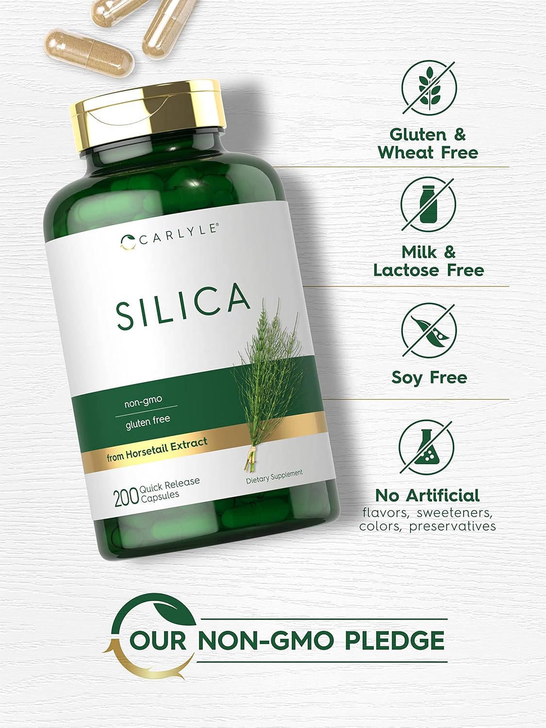 Horsetail Extract Silica Supplement Capsules | 200 Count | Non-GMO & Gluten Free by Carlyle