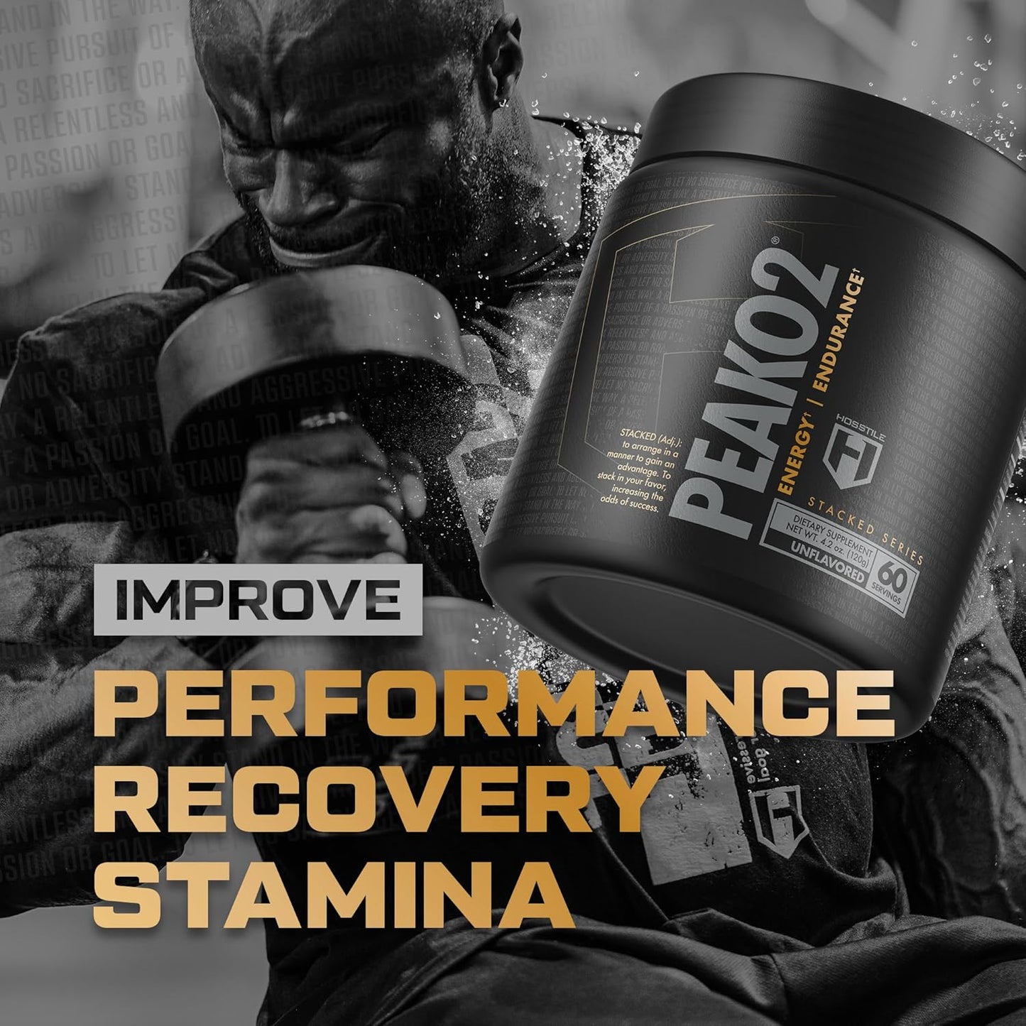 HOSSTILE PeakO2 Organic Mushroom Blend: Endurance & Power Booster for Athletes, Vegan Pre Workout Supplement, Unflavored, 60 Servings