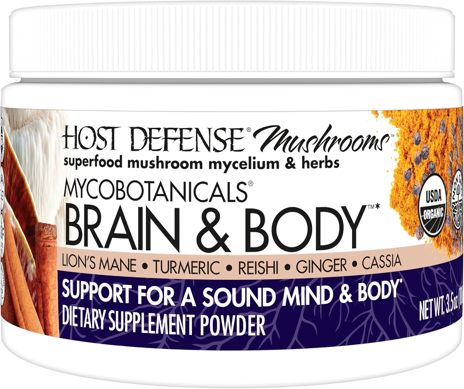 Host Defense MycoBotanicals Brain & Body Powder - Digestive & Immune Support with Lion's Mane & Reishi Mushroom - Memory & Focus Supplement