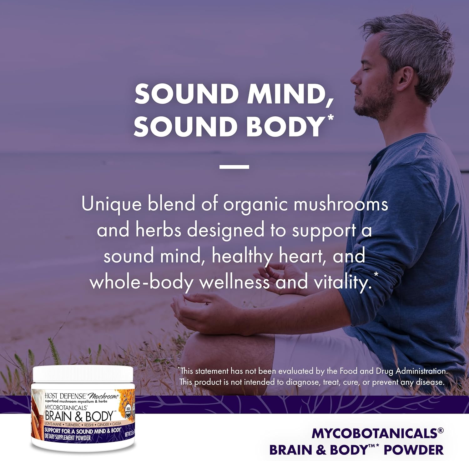 Host Defense MycoBotanicals Brain & Body Powder - Digestive & Immune Support with Lion's Mane & Reishi Mushroom - Memory & Focus Supplement