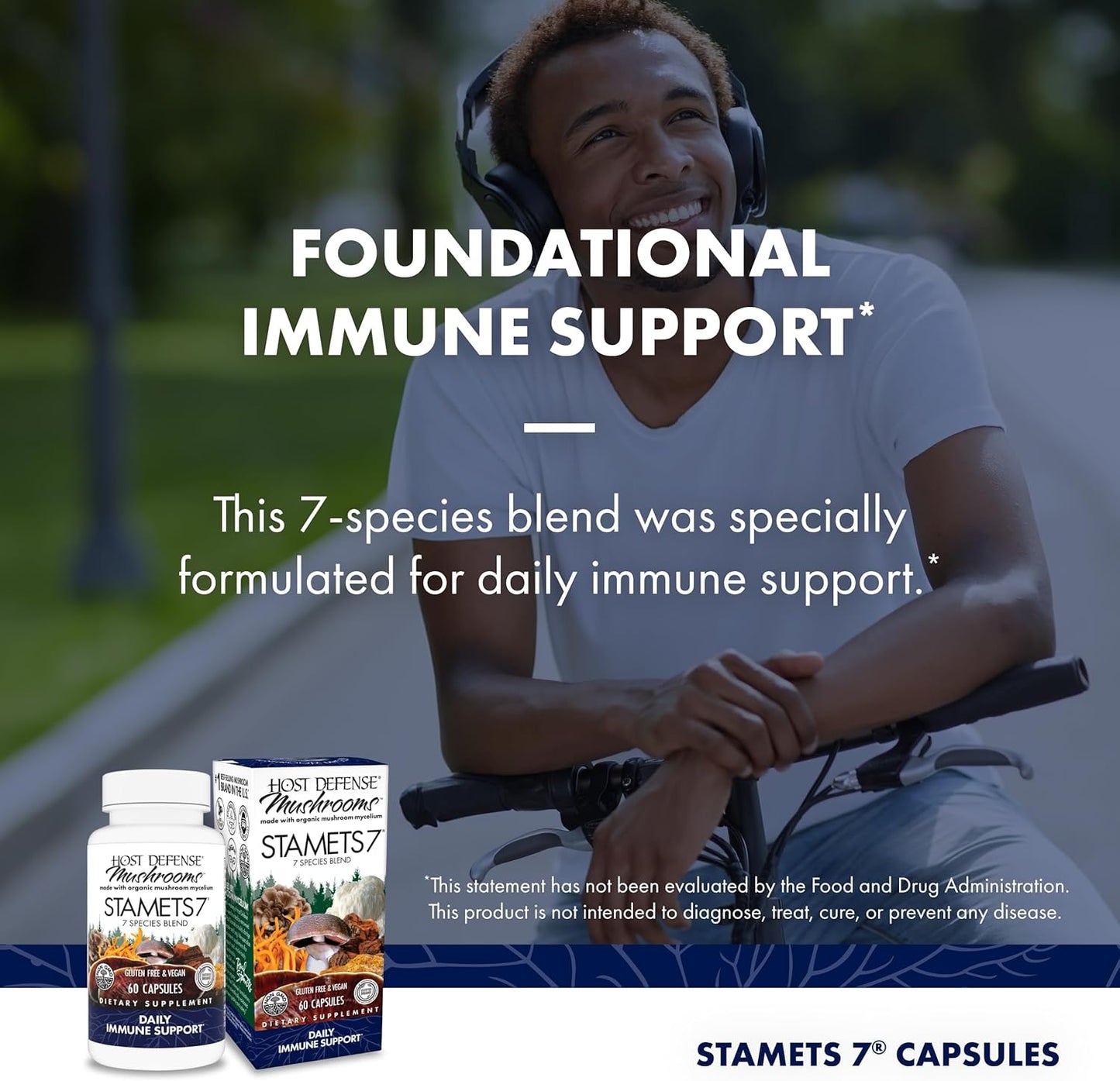 Host Defense Stamets 7 Mushroom Supplement - 7 Species Immune Support Blend - Includes Royal Sun Blazei, Cordyceps, Reishi, Maitake, Lion's Mane, Chaga & Mesima - 60 Capsules