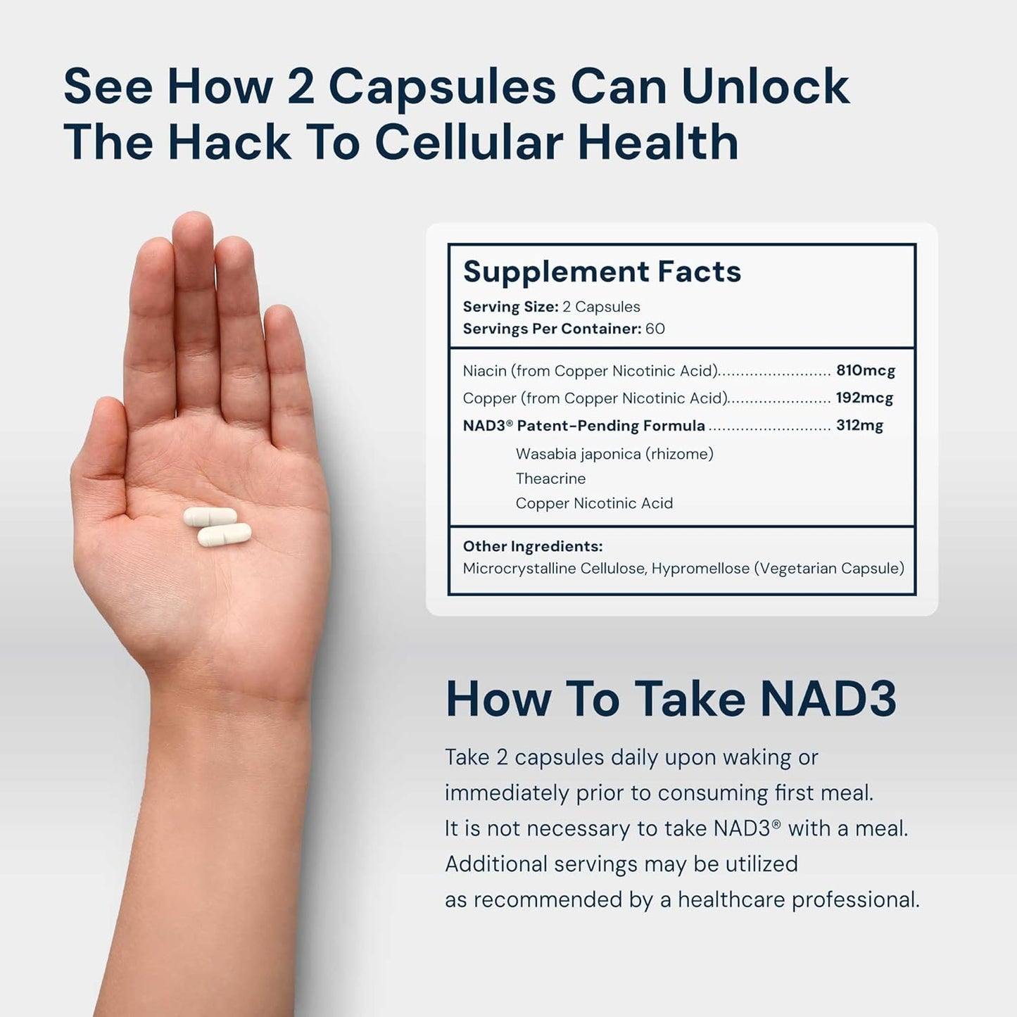 HPN NAD3 NAD+ Booster 2 Month Supply - Metabolic Repair - 120 Capsules