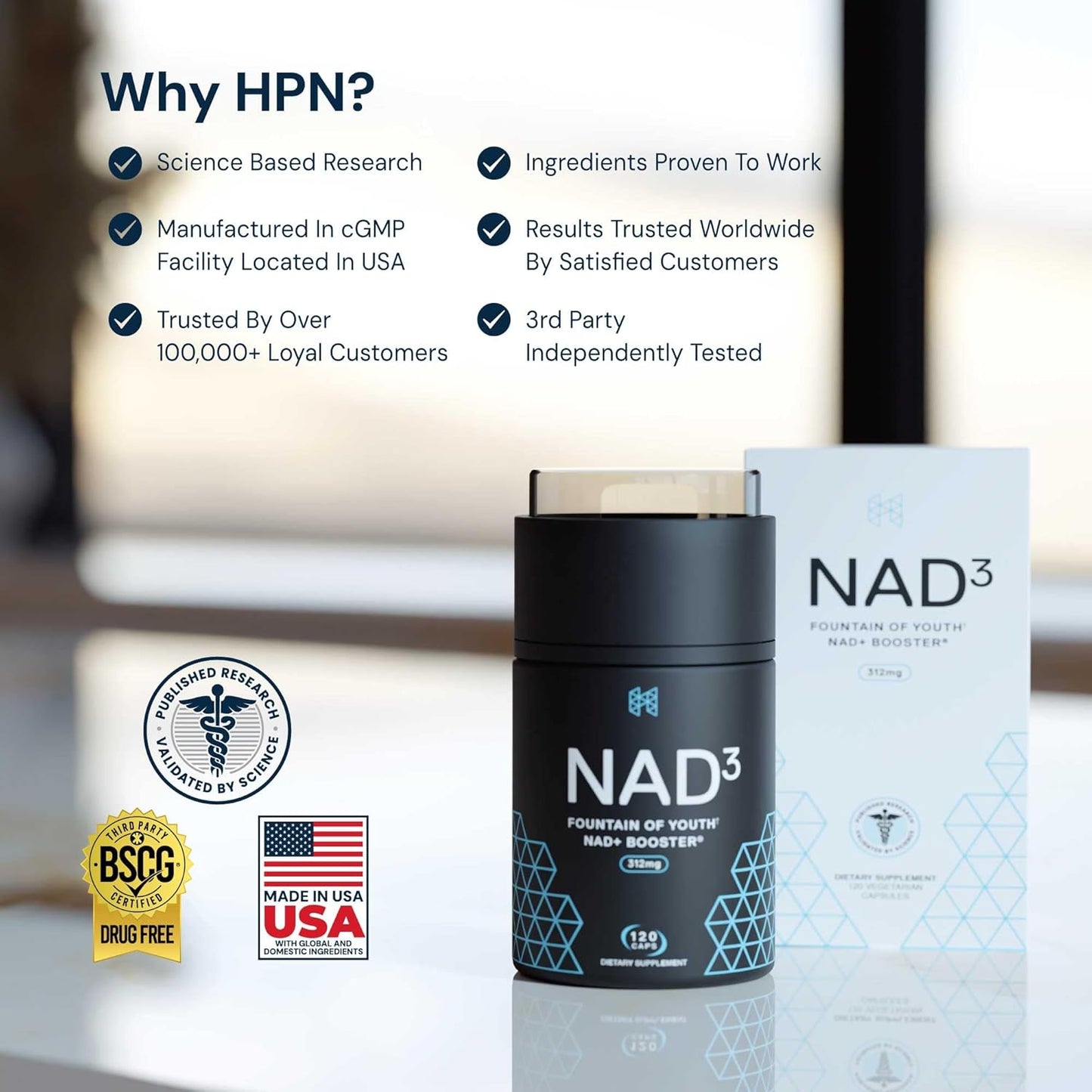 HPN NAD3 NAD+ Booster 2 Month Supply - Metabolic Repair - 120 Capsules