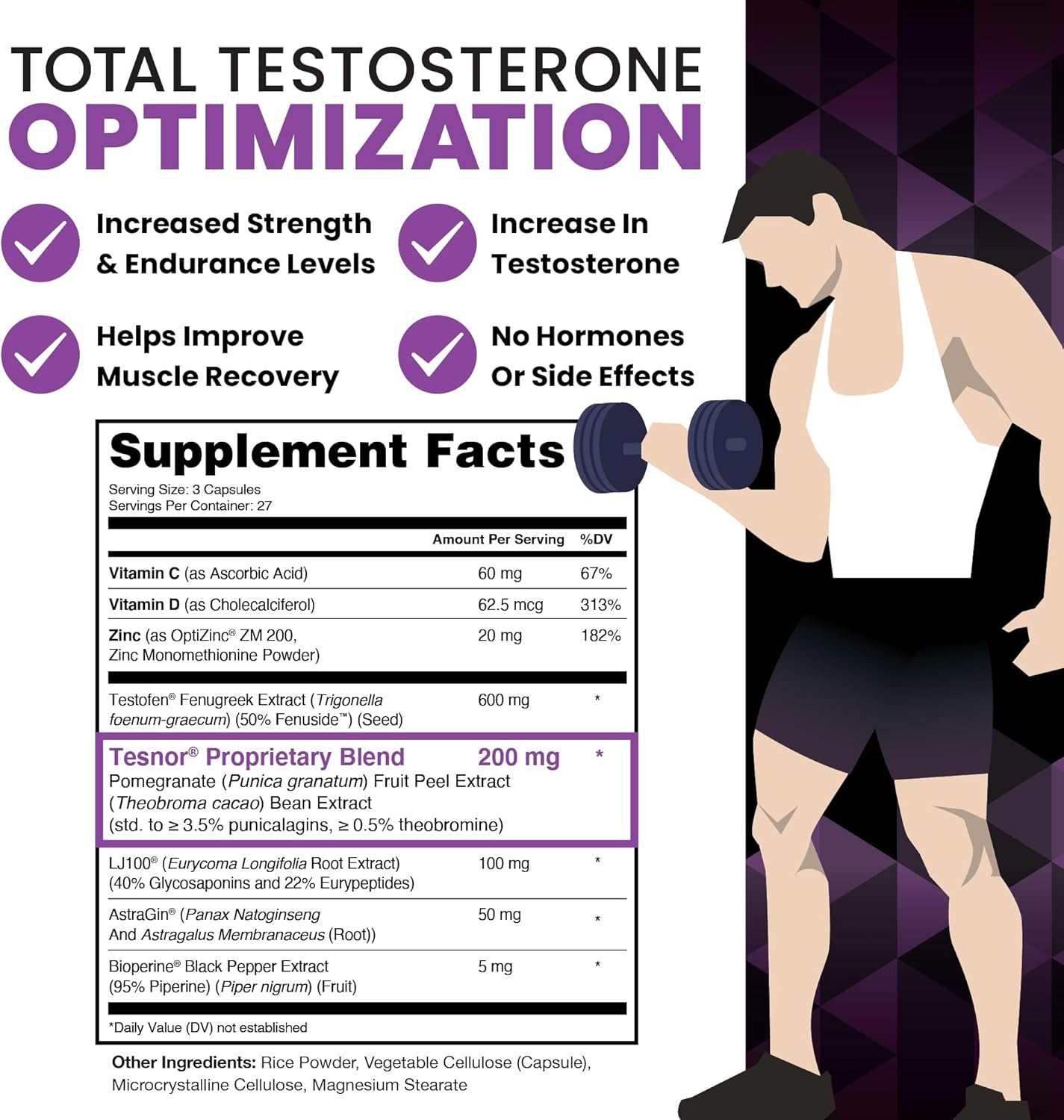 HPN Testosterone Optimization Booster with Testofen & LJ100 - Boost Energy, Endurance, & Muscle Building - 81 Vegan Capsules