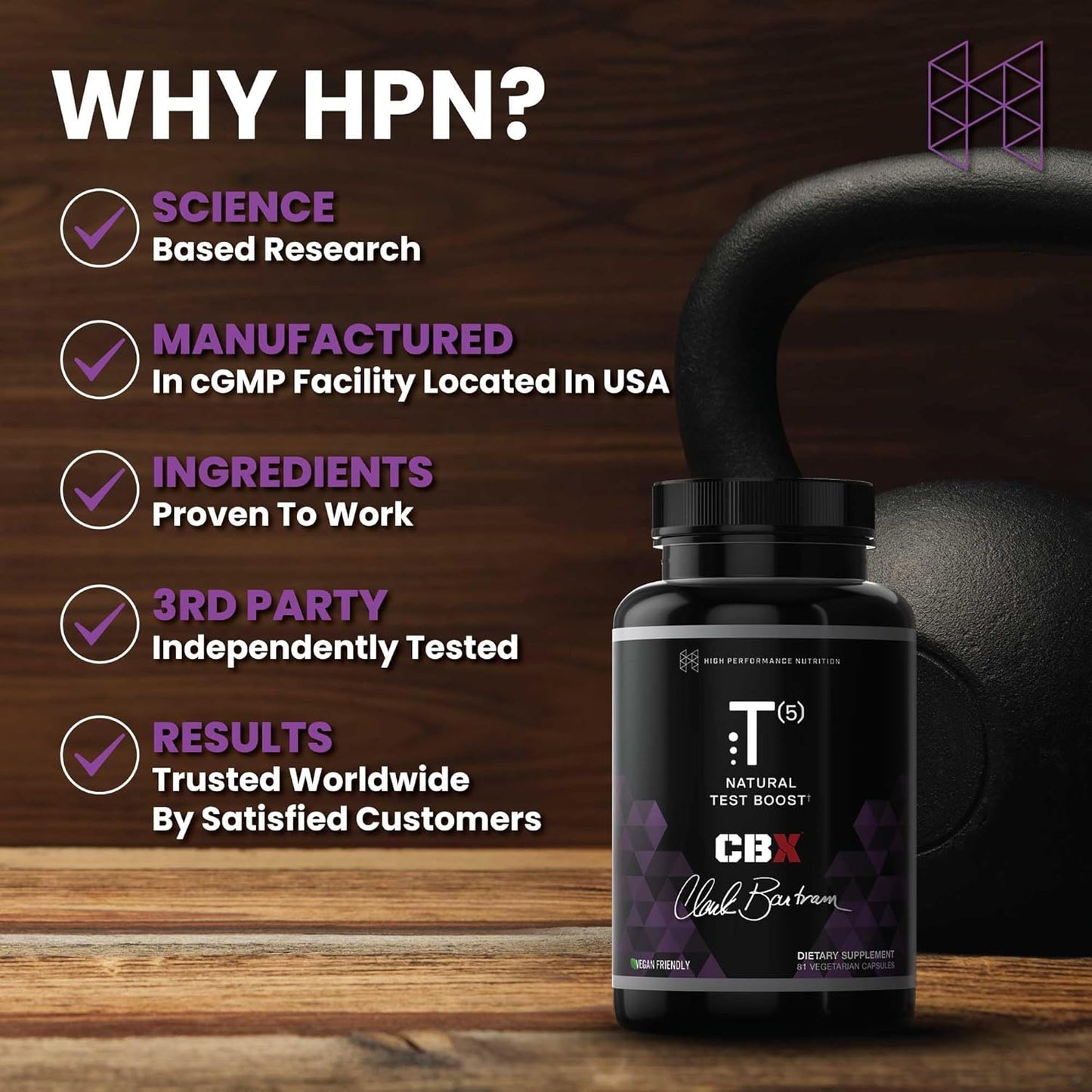 HPN Testosterone Optimization Booster with Testofen & LJ100 - Boost Energy, Endurance, & Muscle Building - 81 Vegan Capsules