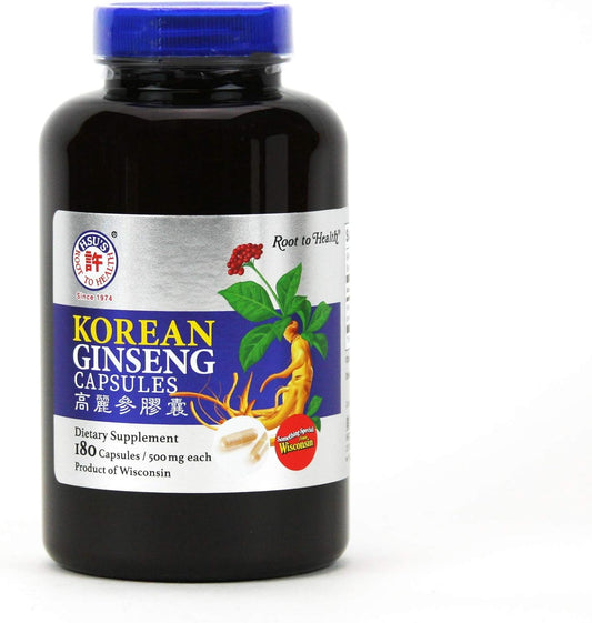 HSU's Korean Ginseng Capsules 180 ct | Direct from Hsu's Ginseng Gardens in Wisconsin | 500 mg Capsules Bottle | 许氏高麗参膠囊 180 粒