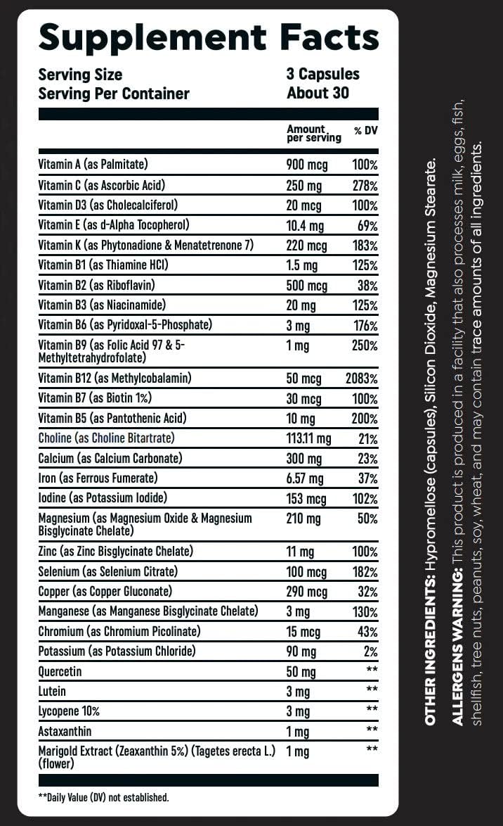 HTLT Supps Multi VIT - Complete Daily Energy and Immunity Supplement with Minerals and Antioxidants for Men and Women (90 Capsules)