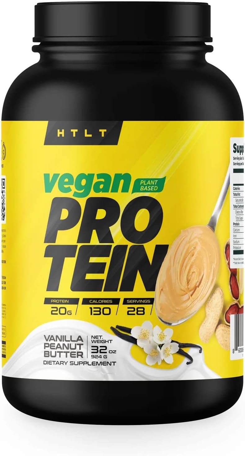 HTLT Supps Vegan Protein Powder: Vanilla Peanut Butter Blend for High-Protein Shakes & Baked Treats