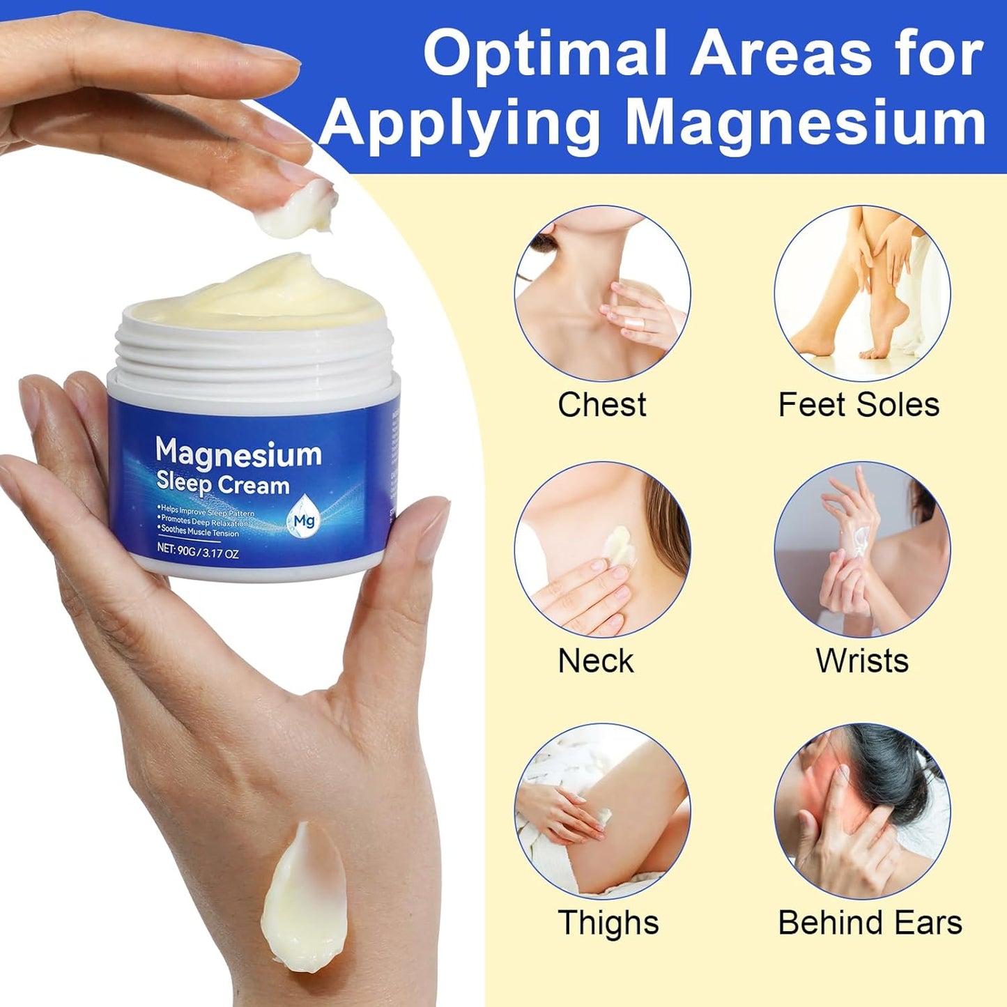 HUALIJIA Lavender Magnesium Oil Cream for Feet, 3.17 Oz - Improve Sleep Quality, Easy Absorption