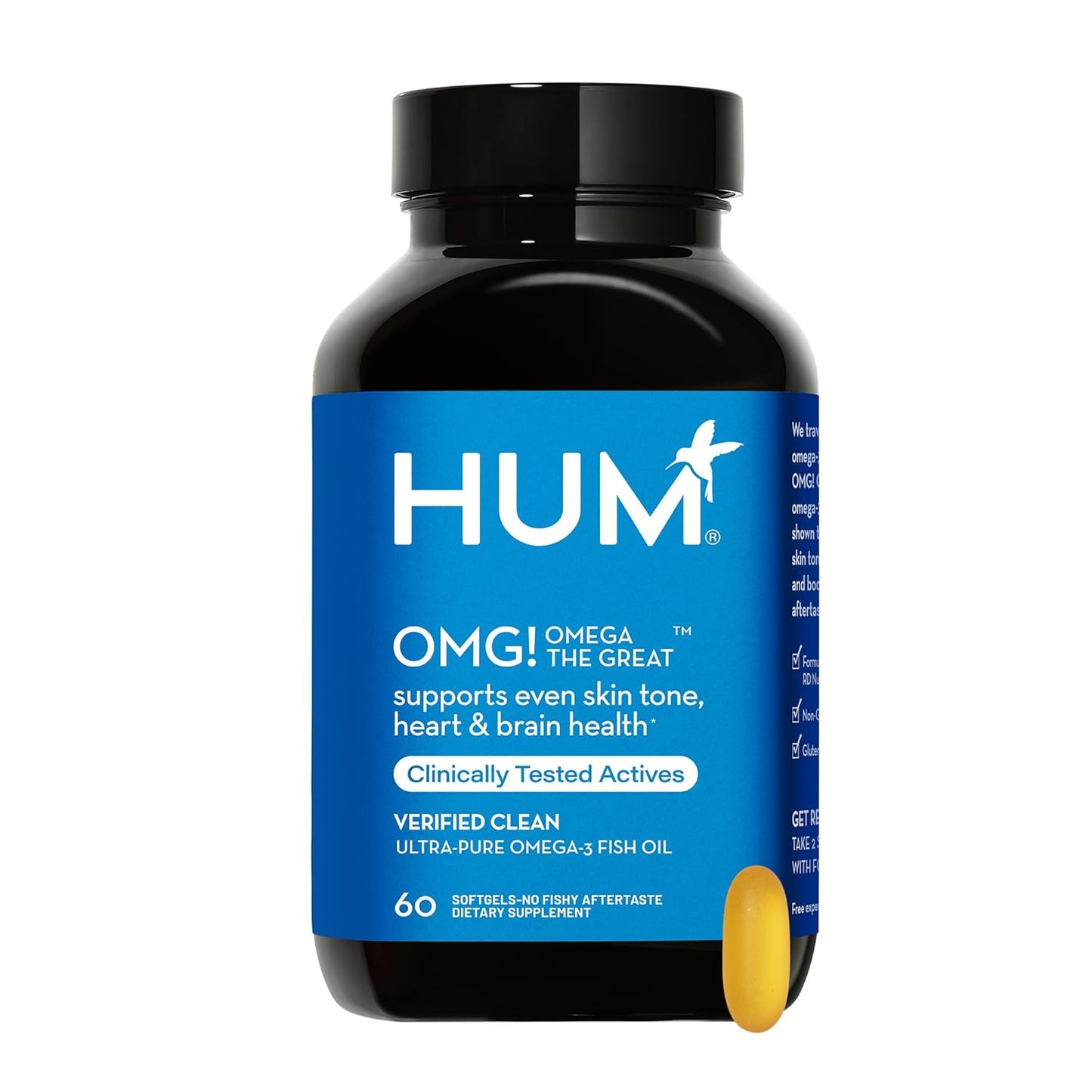 HUM OMG! Omega The Great - Triple Omega 3 Fish Oil Supplement for Bright Skin Tone - Gluten Free & Non-GMO (60-Count)