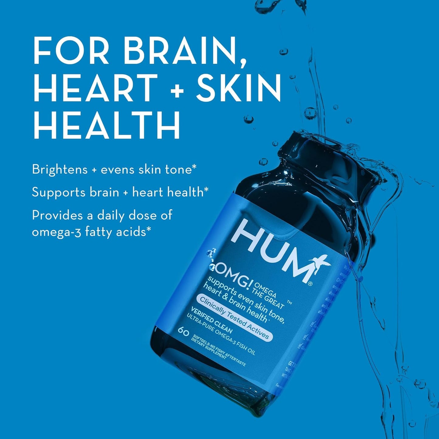 HUM OMG! Omega The Great - Triple Omega 3 Fish Oil Supplement for Bright Skin Tone - Gluten Free & Non-GMO (60-Count)