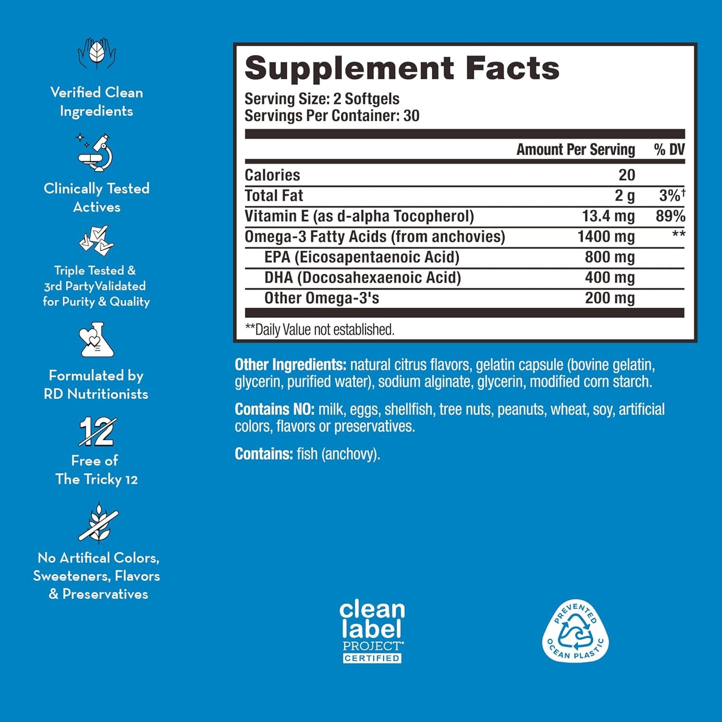 HUM OMG! Omega The Great - Triple Omega 3 Fish Oil Supplement for Bright Skin Tone - Gluten Free & Non-GMO (60-Count)