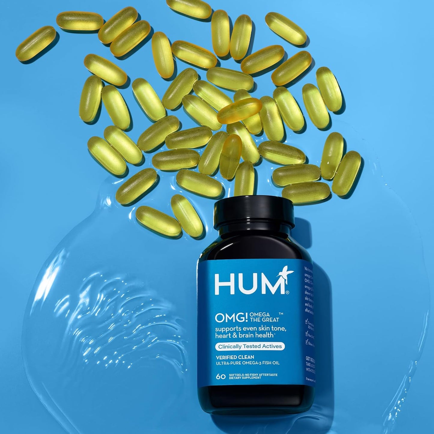 HUM OMG! Omega The Great - Triple Omega 3 Fish Oil Supplement for Bright Skin Tone - Gluten Free & Non-GMO (60-Count)