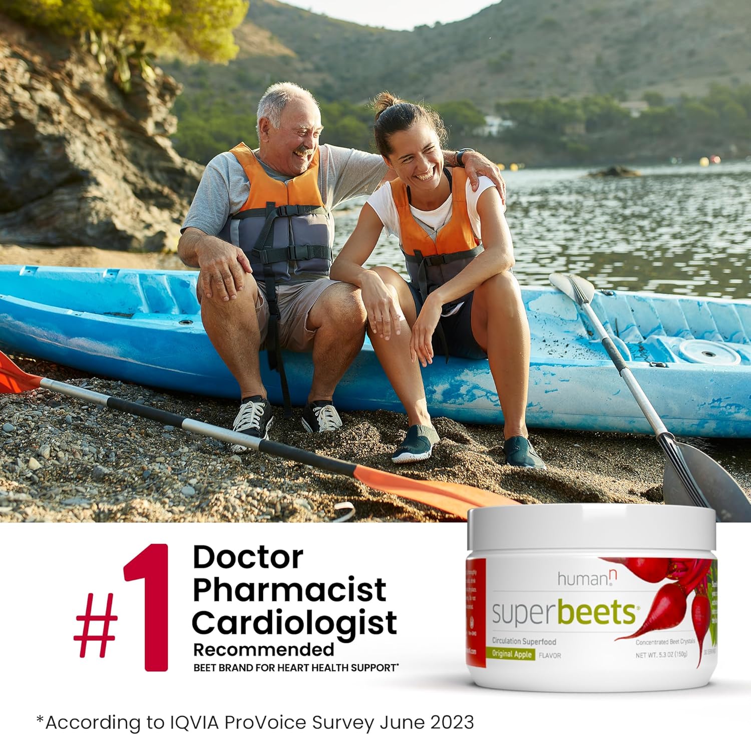 HumanN SuperBeets Beetroot Powder - Natural Nitric Oxide Support for Heart Health - Non-GMO Superfood Supplement - Original Apple Flavor, 30 Servings