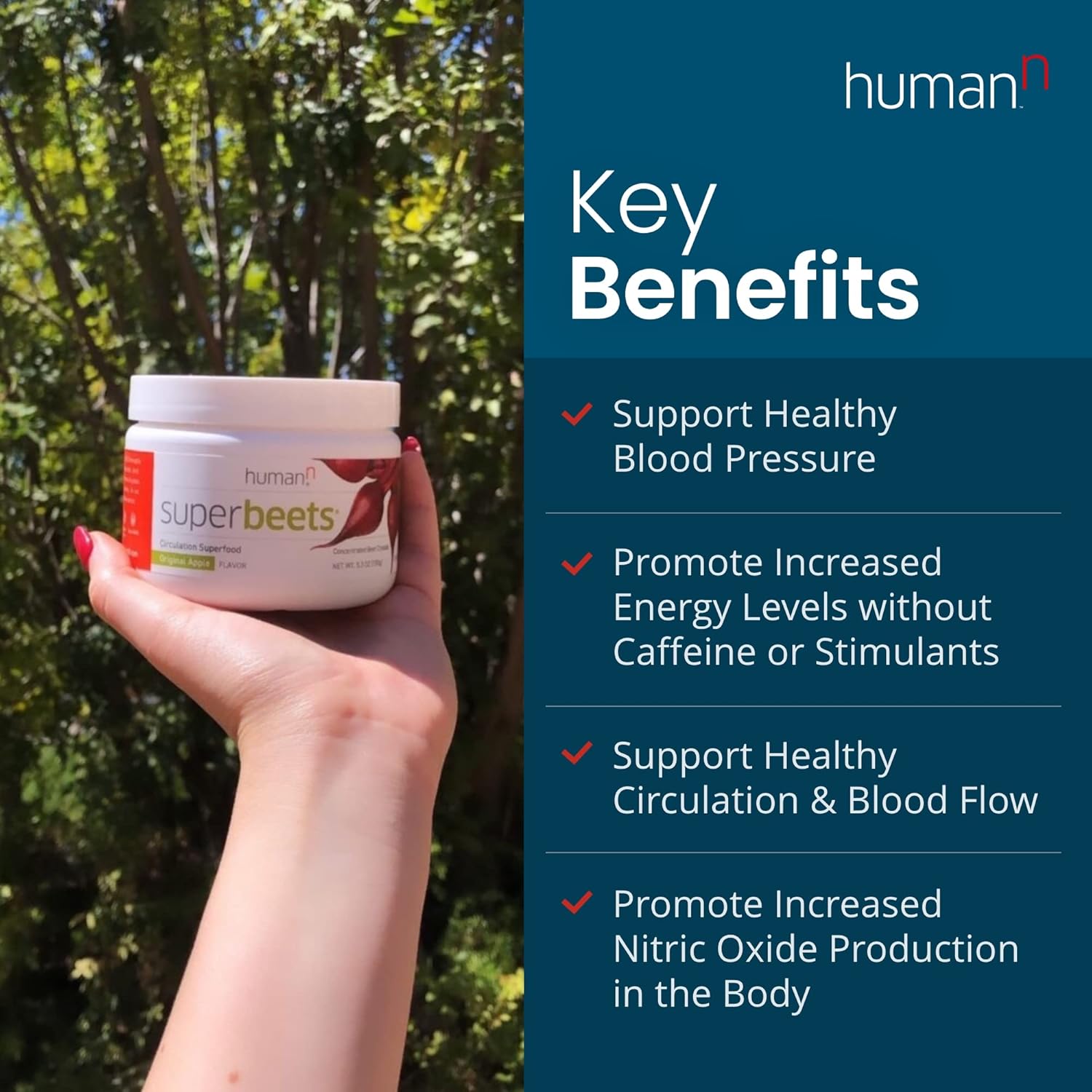HumanN SuperBeets Beetroot Powder - Natural Nitric Oxide Support for Heart Health - Non-GMO Superfood Supplement - Original Apple Flavor, 30 Servings