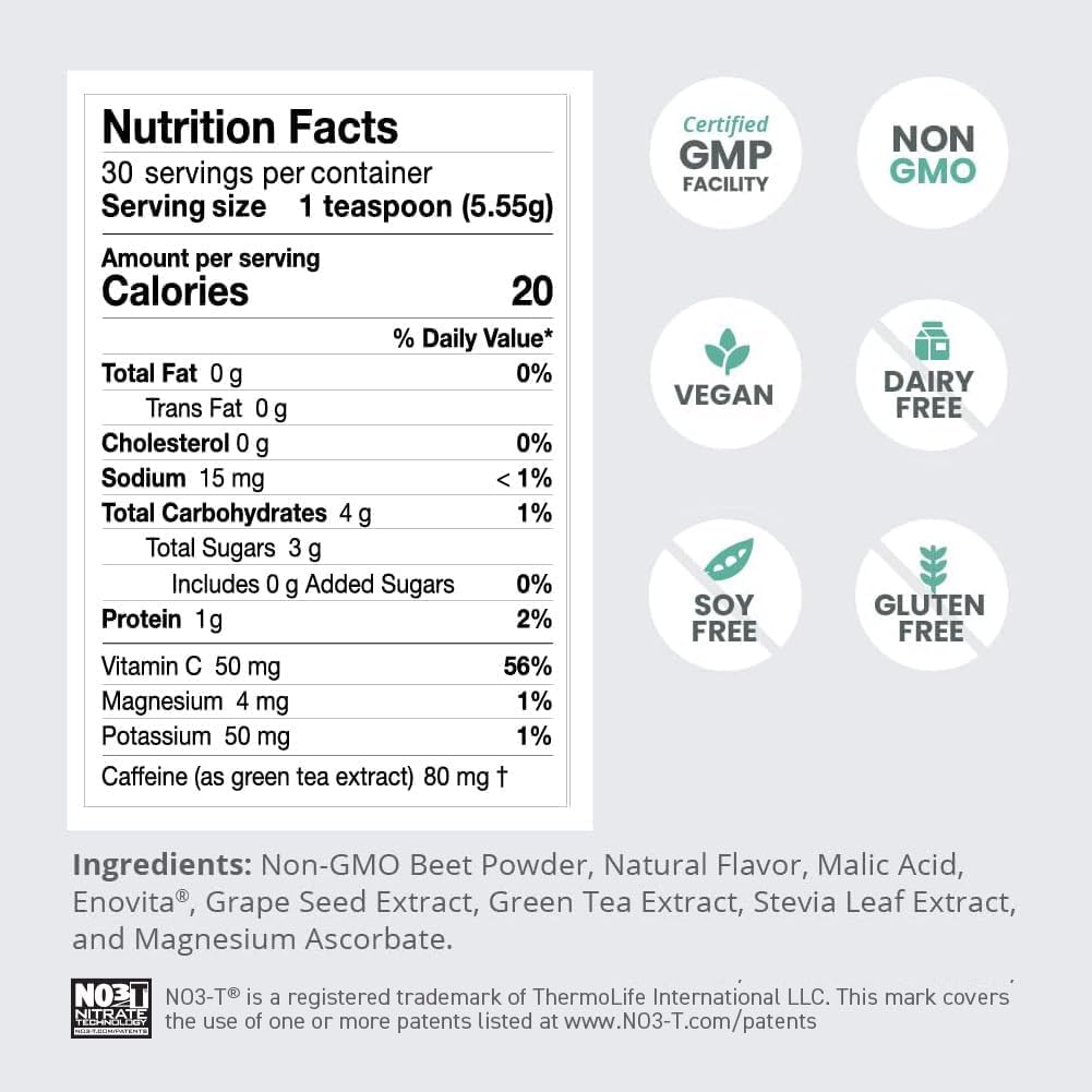 HumanN SuperBeets Energy Plus with Grape Seed Extract - Beet Root Powder, Green Tea Extract, Caffeine, Vitamin C - Non-GMO - 5.87oz