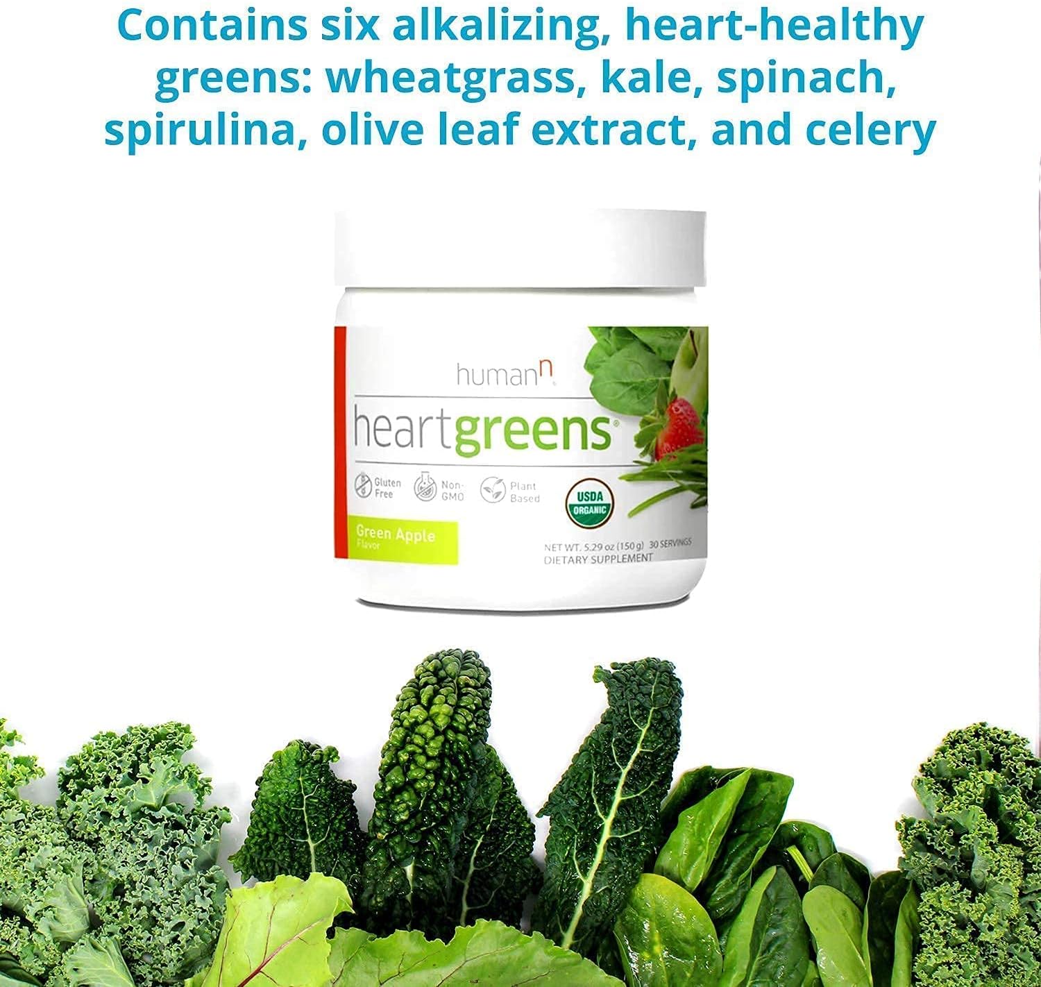 HumanN Superfood Heart Support Bundle - SuperBeets Original Apple Flavor & HeartGreens Powder for Cardiovascular Health