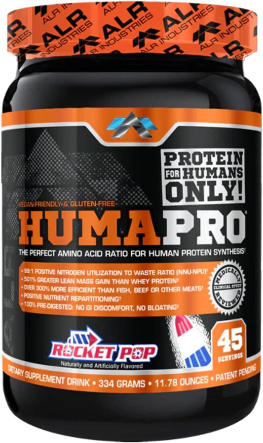 Humapro Amino Acid Protein Matrix - 99% Utilization for Lean Muscle - Vegan & Gluten Free - 334g / 45 Servings - Rocket Pop Flavor