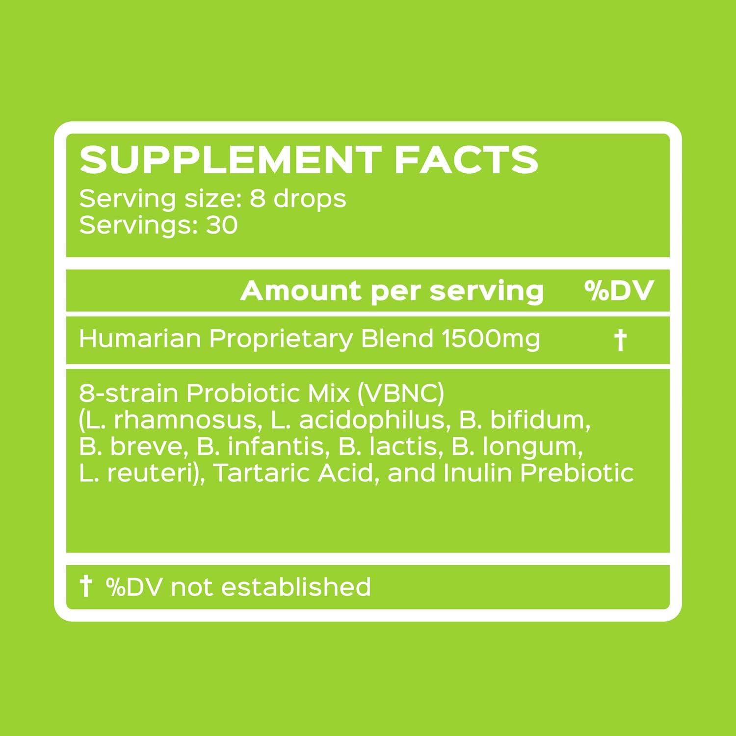 Humarian Probonix Probiotic Drops for Kids 1-9 Years - 8-Strain Toddler Probiotics - 45 Billion CFUs - Grape Flavor - 30-Day Supply
