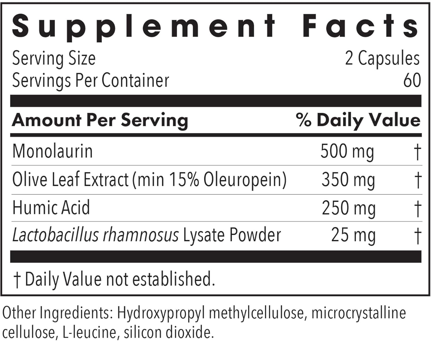 Humic-Monolaurin Complex by Allergy Research Group - Immune Support Supplement with Humic Acid, Olive Leaf, Vegetarian Capsules - 120 Count